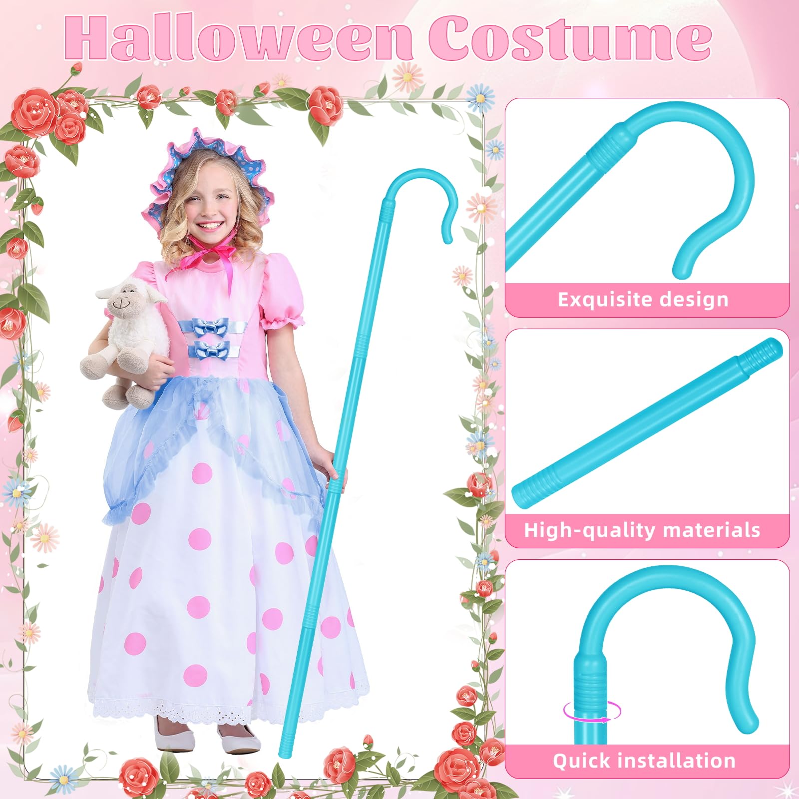 Spinosaurus 45" Shepherd's Staff Shepherd Crook Halloween Shepherd Nativity Costume Accessories Plastic Shepherd's Stick Blue Dress Up Cane Prop - Image 3