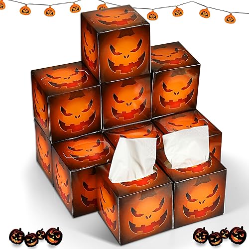 Yeaqee Paquete de 12 pañuelos faciales de Halloween con 80 hojas de pañuelos de viaje de 2 capas por caja, cajas de pañuelos faciales cuadrados de