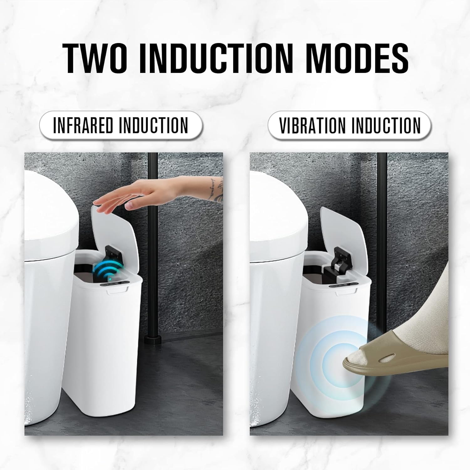 Cesun Pattumiera da bagno con sensore di movimento automatico con coperchio, 2,6 galloni Touchless, in plastica sottile, piccolo cestino bianco per WC, ufficio, camper, camera da letto, soggiorno