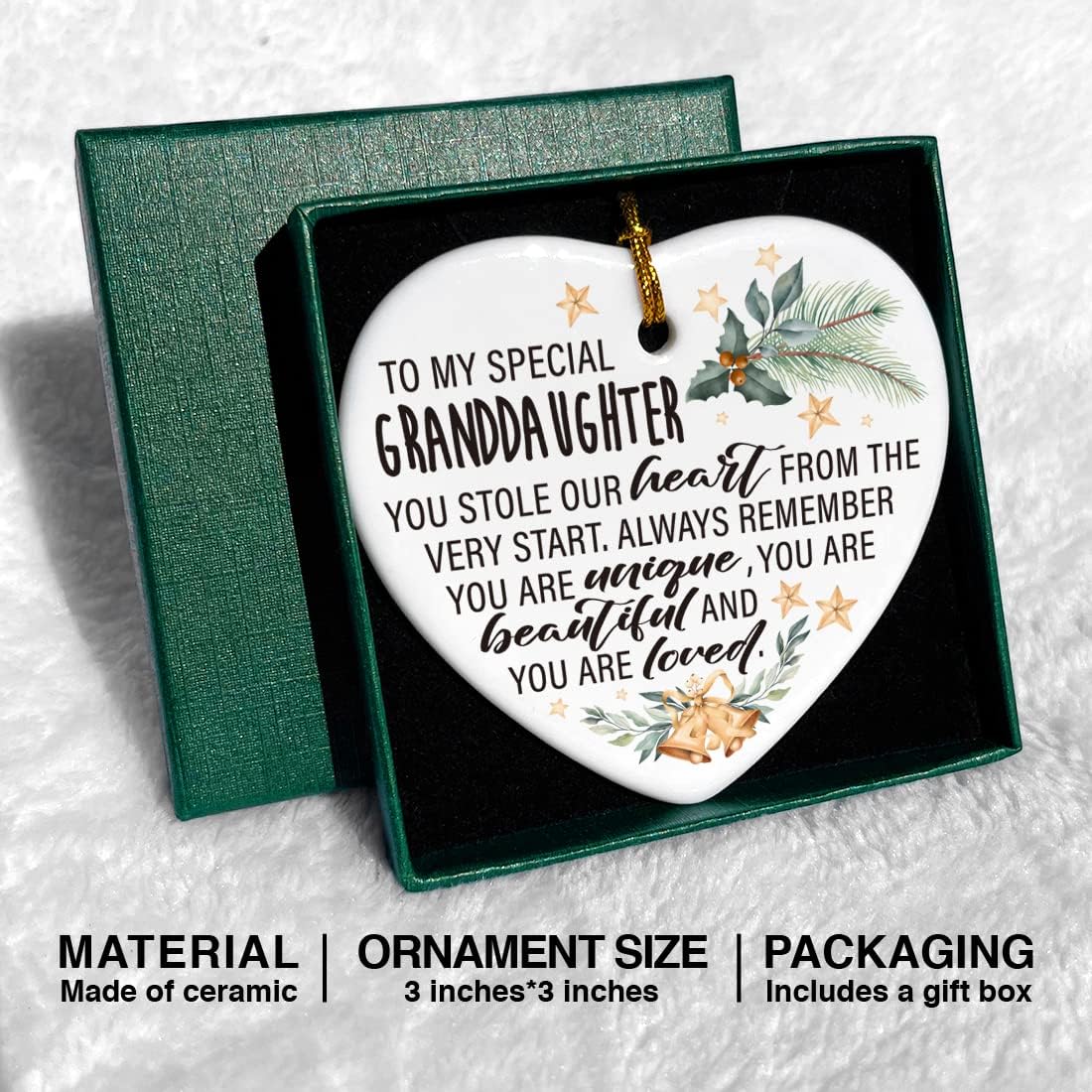 Granddaughter Gifts from Grandma, Birthday Christmas Keepsake Ornaments Gifts for Granddaughter from Grandma Grandpa, Christmas Tree Decorations Ornaments Sign, You are Unique Beautiful Loved - Image 2