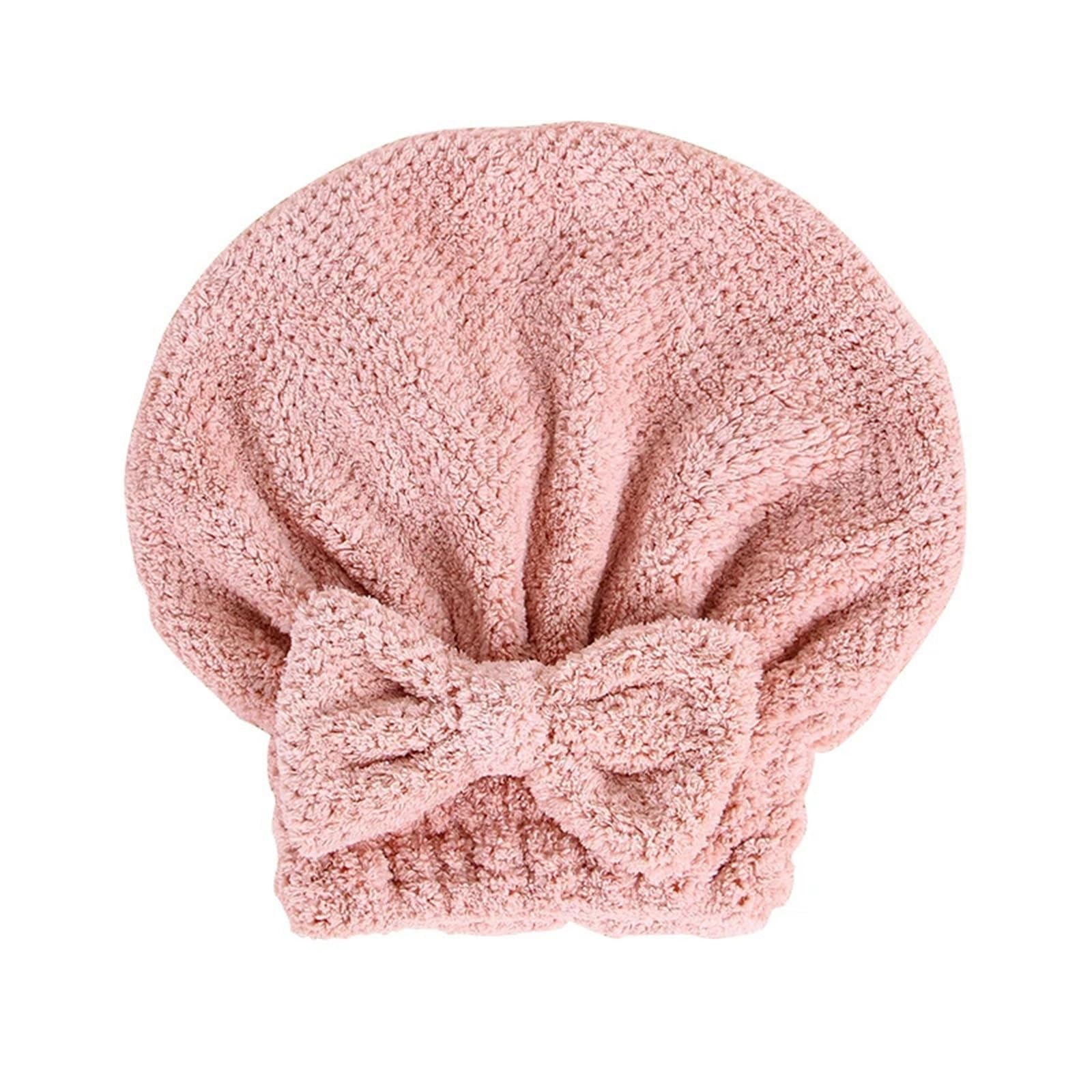 Missffcat 2 Pcs Bowknot Quick-Dry Hair Towel - Women's Absorbent Coral Fleece Drying Cap for Home and Spa Use(Pink)