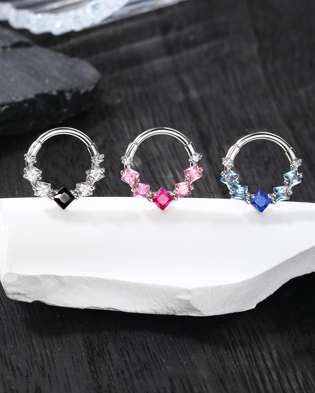 Colorful CZ Septum Rings, 16G Septum Jewelry, Dainty Helix Daith Earrings for Women, Stainless Steel Septum Daith Piercing Jewelry - Image 5