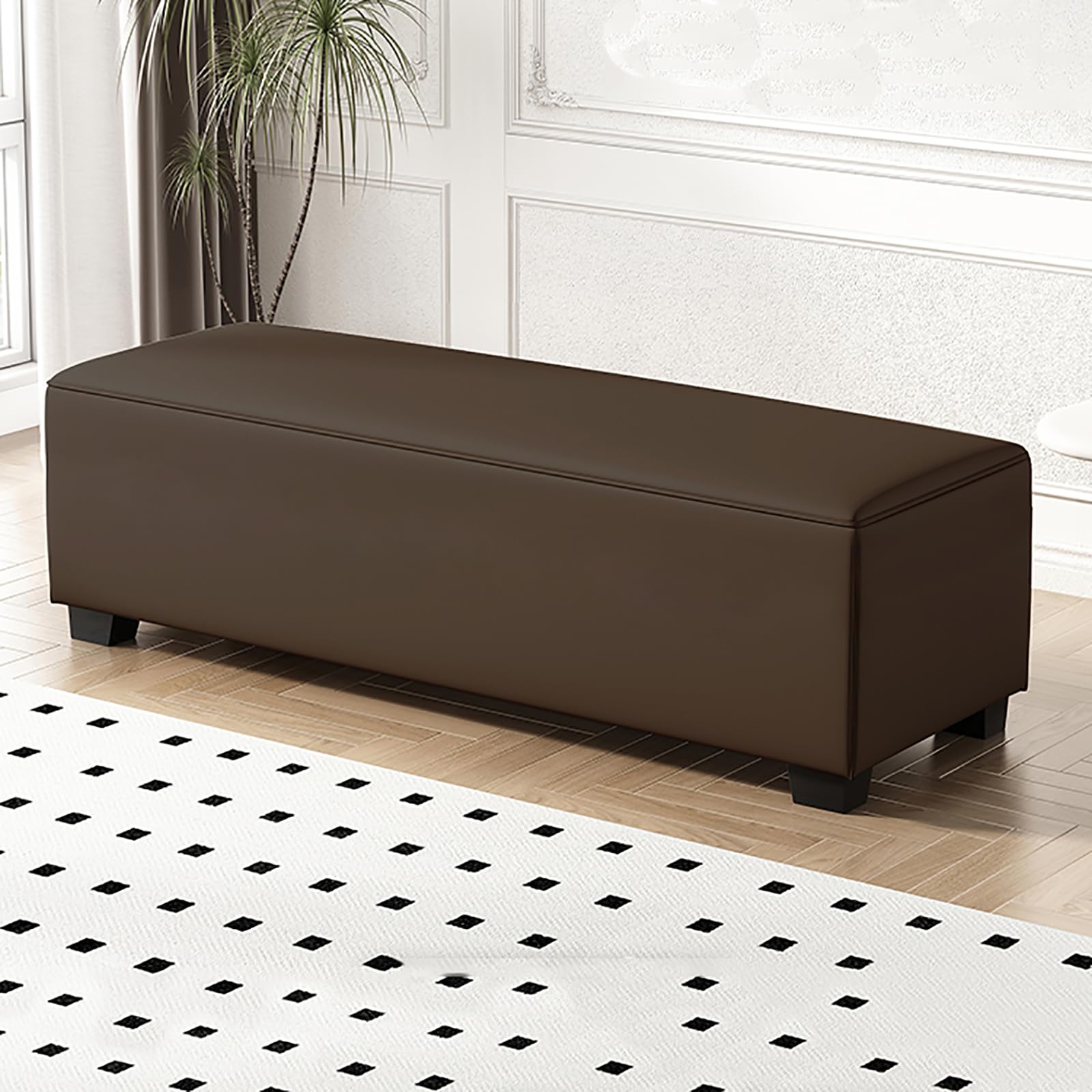MSHGSKU Modern Storage Bench Multifunctional Shoe Bench with Upholstered Synthetic Leather Footrest for Entryway Bedroom Living Room Hallway (130x40x40CM Dark Coffee)