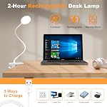 61 LED Rechargeable Reading Lamp, 3 Color Modes & 10 Brightness Levels, 2000mAh Clamp Lamp with USB-C, 15.8'' Flexible Gooseneck, Cordless Book Lamp Clamp Light for Bed, Table, Desk - White