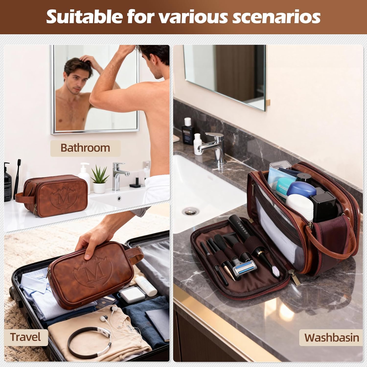 Toiletry Bag for Mens Traveling,Personalized Travel Toiletry Bag for Men,Toiletry Travel Organizer Bag,Water Resistant Toiletry Travel Shaving Bag,Toiletries Mens Gift (M) - Image 8
