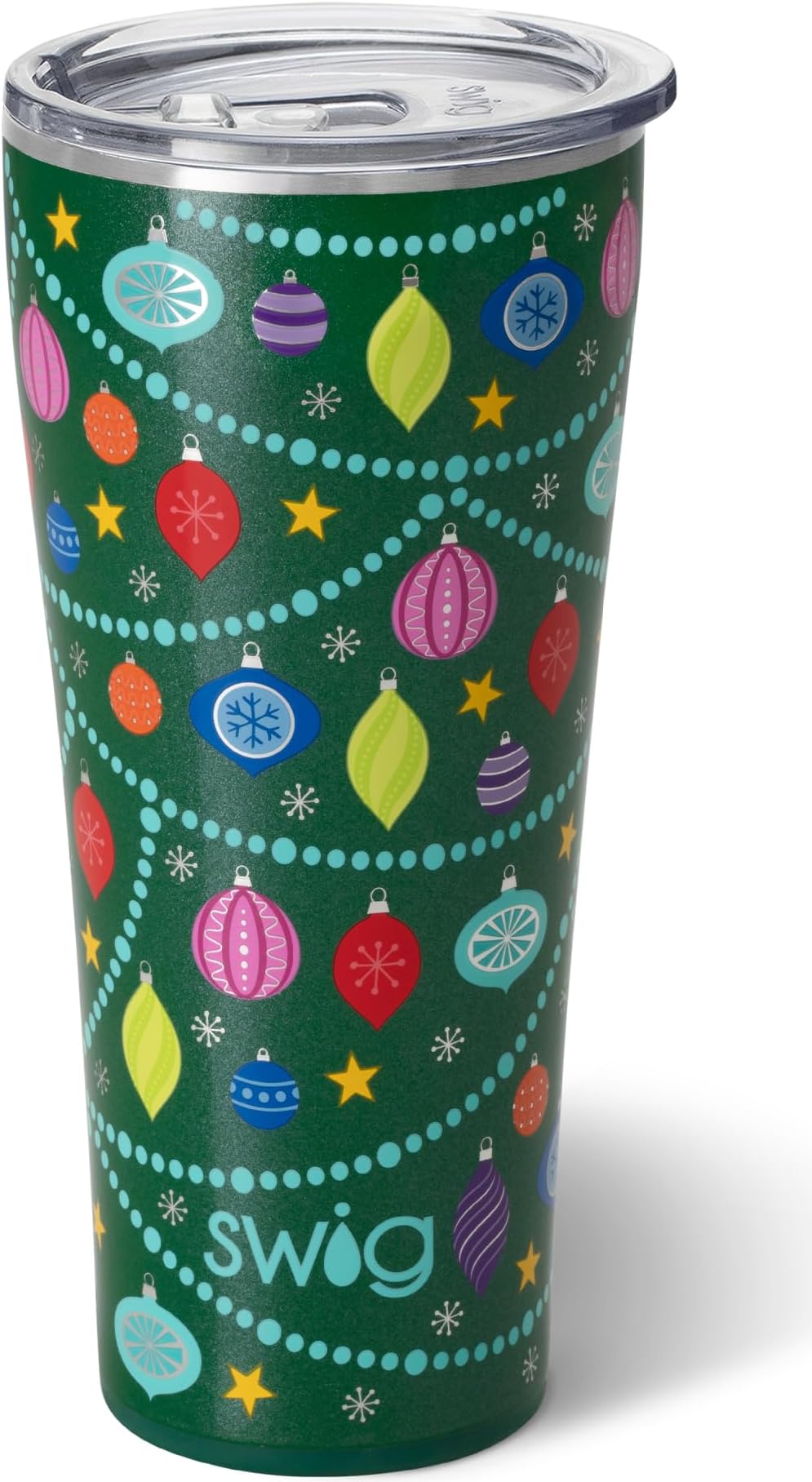Swig Life 32oz Insulated Tumbler, Travel Coffee Tumbler with Lid, Cup Holder Friendly Travel Coffee Mug, Stainless Steel with Lid (O Christmas Tree)