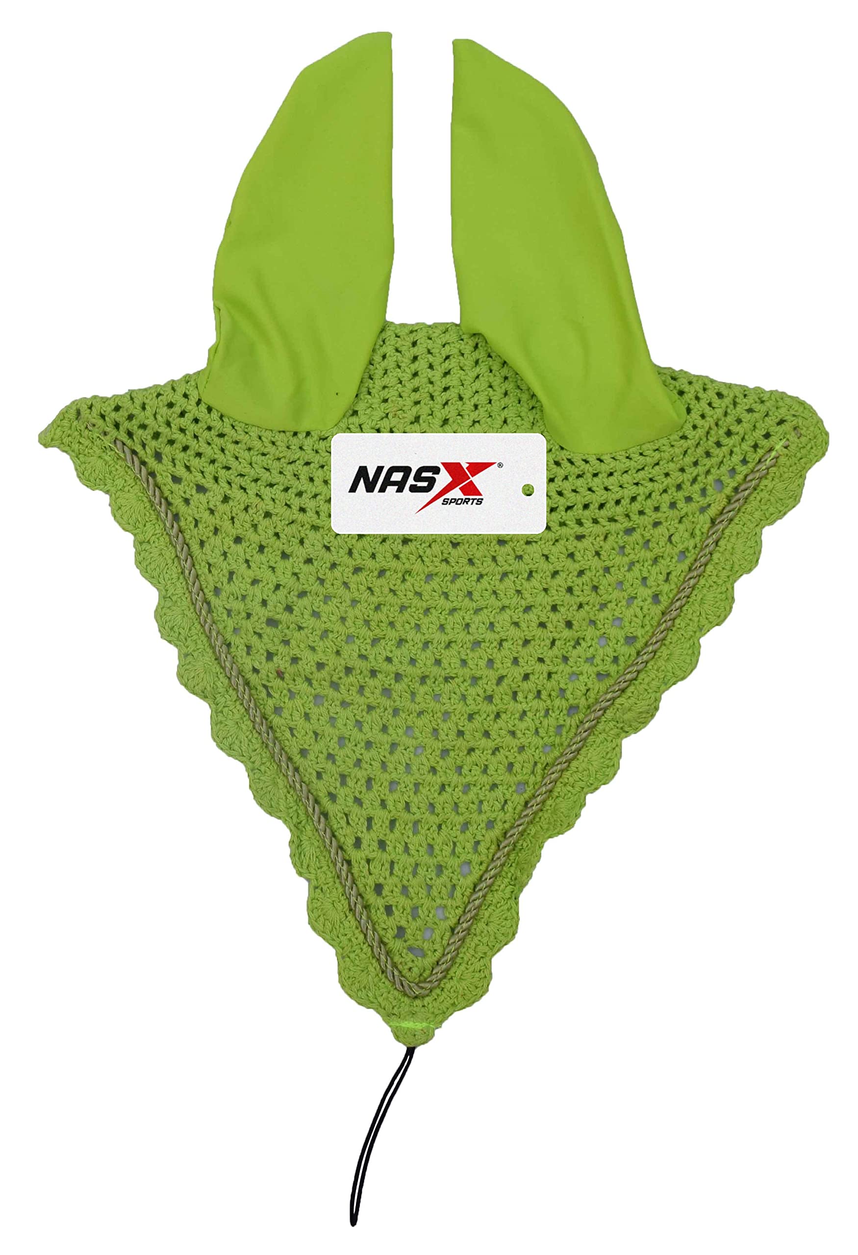 Horse Long Tie Down Fly Hood Fly Veil Ear Bonnet Flyveil Net Handmade Crochet (Full, Neon Yellow) โ image 1