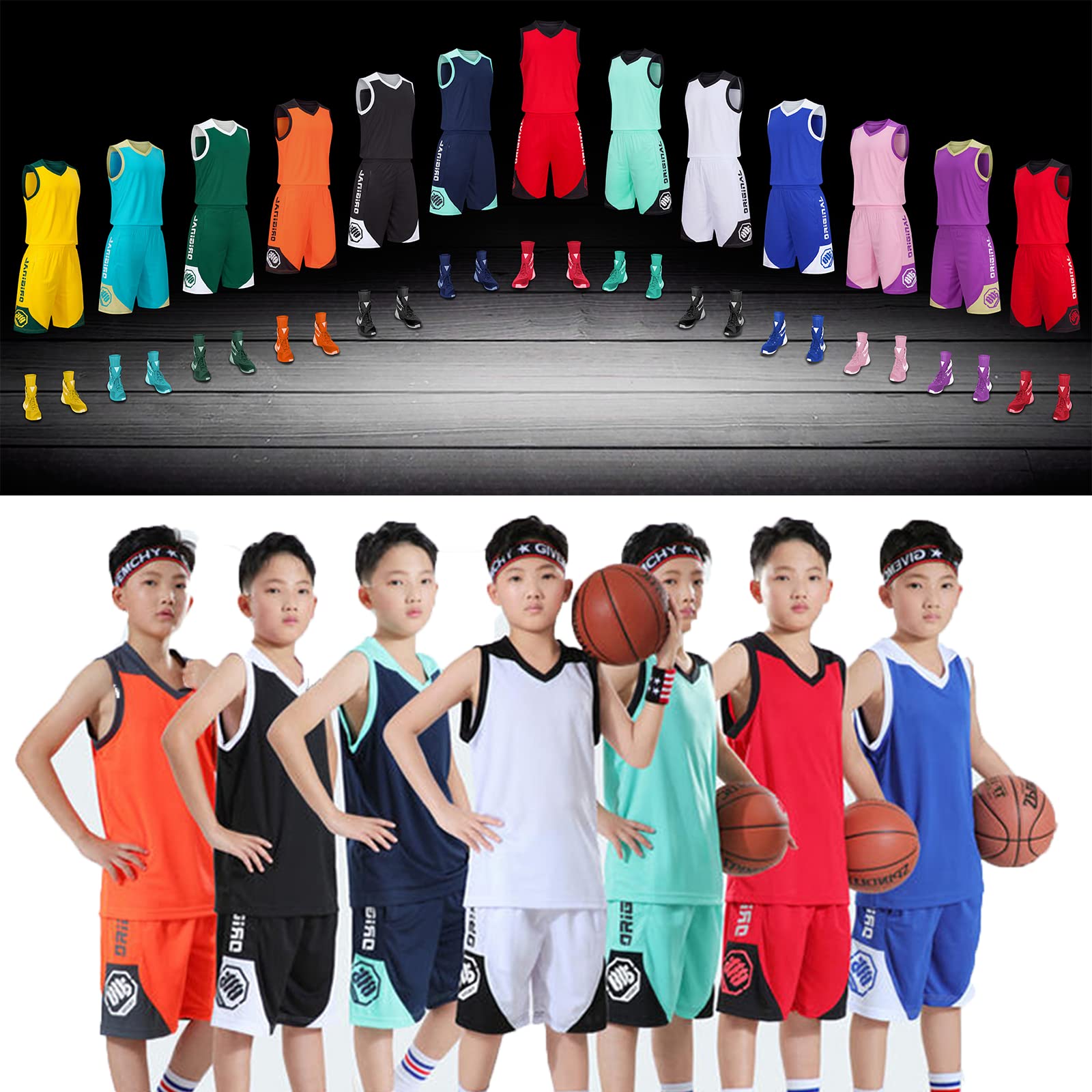 Benutzerdefiniert Basketball Trikot Kinder Herren Set mit Namen Nummer Team Logo 2-Piece Basketball Jersey Shirt & Short