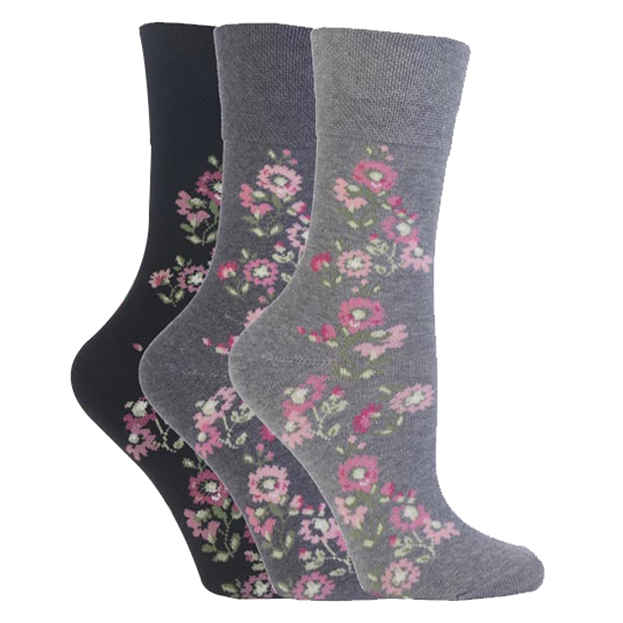 Get Top Marketing Women's D. Assorted Floral Non Elastic, Gentle Grip, Diabetic Socks, Various Designs/Colours, Uk Size 4-8 (3 Pair Pack, )