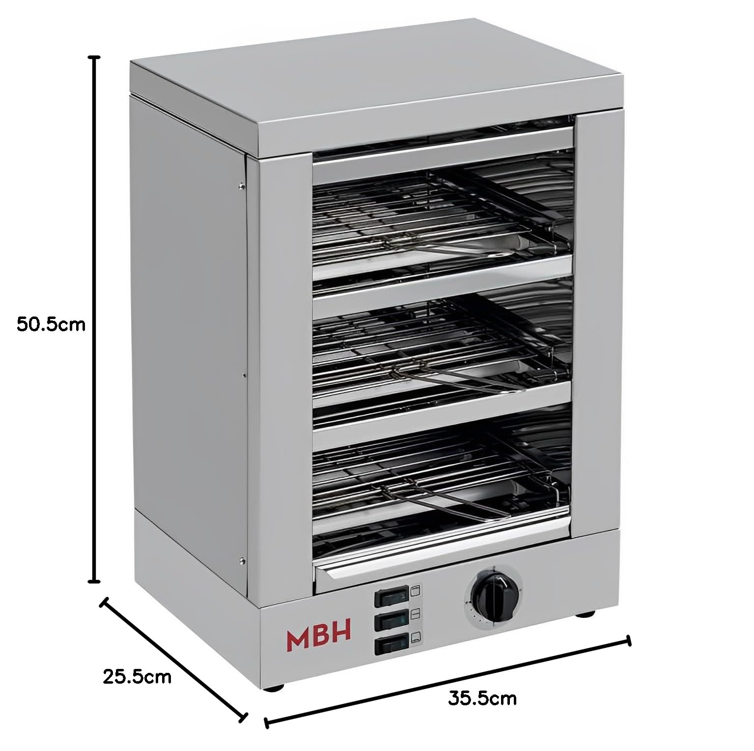 MBH - Professional Toaster 3 Levels Stainless Steel Electric with Timer CHR. Industrial Toaster Oven for Bar and Buffet.