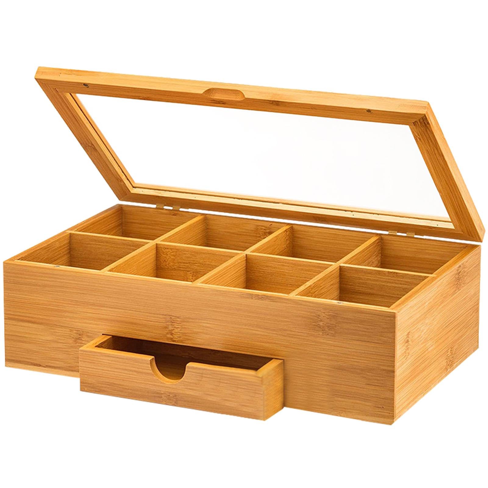 Natürliche Teebeutel-Aufbewahrungsbox | Tee-Organizer aus mit | transparenter Acrylplatte und separaten Fächern zur Aufbewahrung von Teebeuteln, Kräutern, Snacks und Medikamenten in Küchen