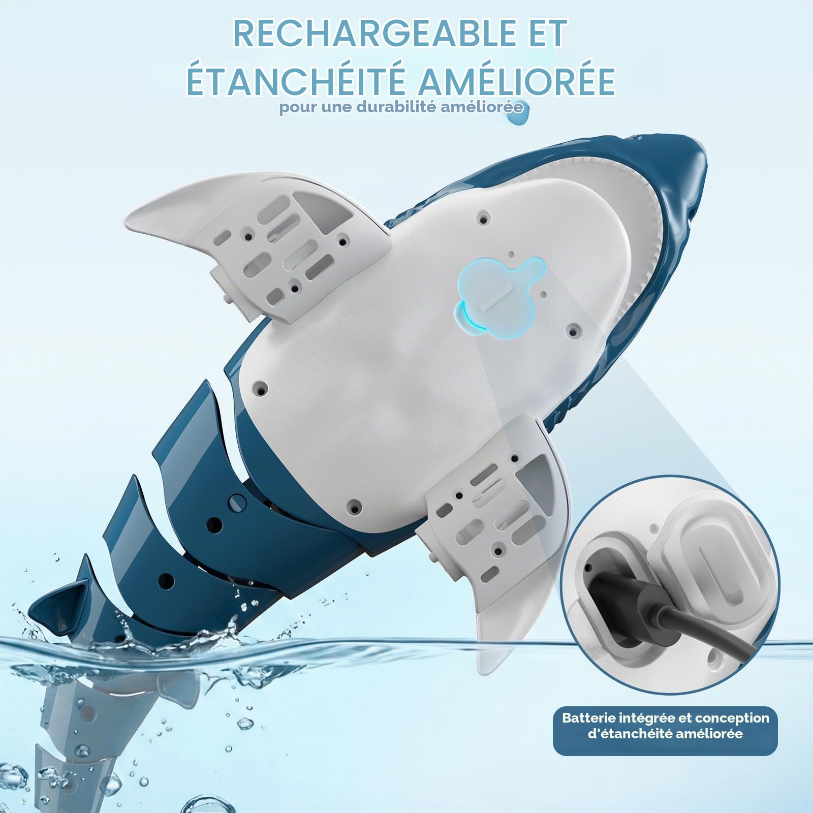 snookids Requin télécommandé pour Enfants, Jouet Requin RC 2,4 GHz, | Mouvements de queue réalistes et jeux de lumière, jouet aquatique pour la baignoire et la piscine,Cadeaux adaptés aux enfants