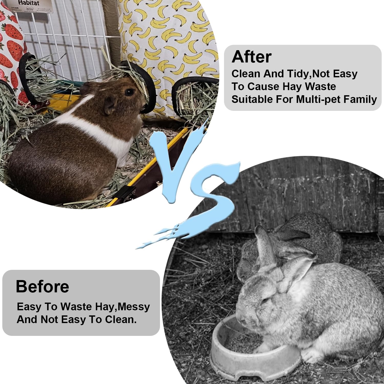 3 Pcs Rabbit Hay Feeder Bags - 2 Hole Hanging Rabbit Hay Feeder for Guinea Pigs, Chinchillas, Hamsters and Small Pets | Durable Anti-Waste Bunny Feeding Bag with Metal Hooks, Washable - image 5