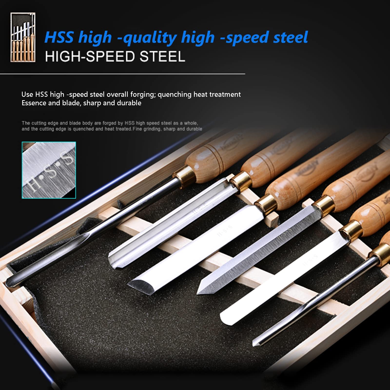 6 Pezzi Set Di Scalpelli Per Legno, Utensili Per Tornitura Del Legno, Scalpello Per Tornio in Acciaio HSS Con Scatola Di Legno, Set Di Sgorbia Per Hobbisti Professionisti Carpentieri