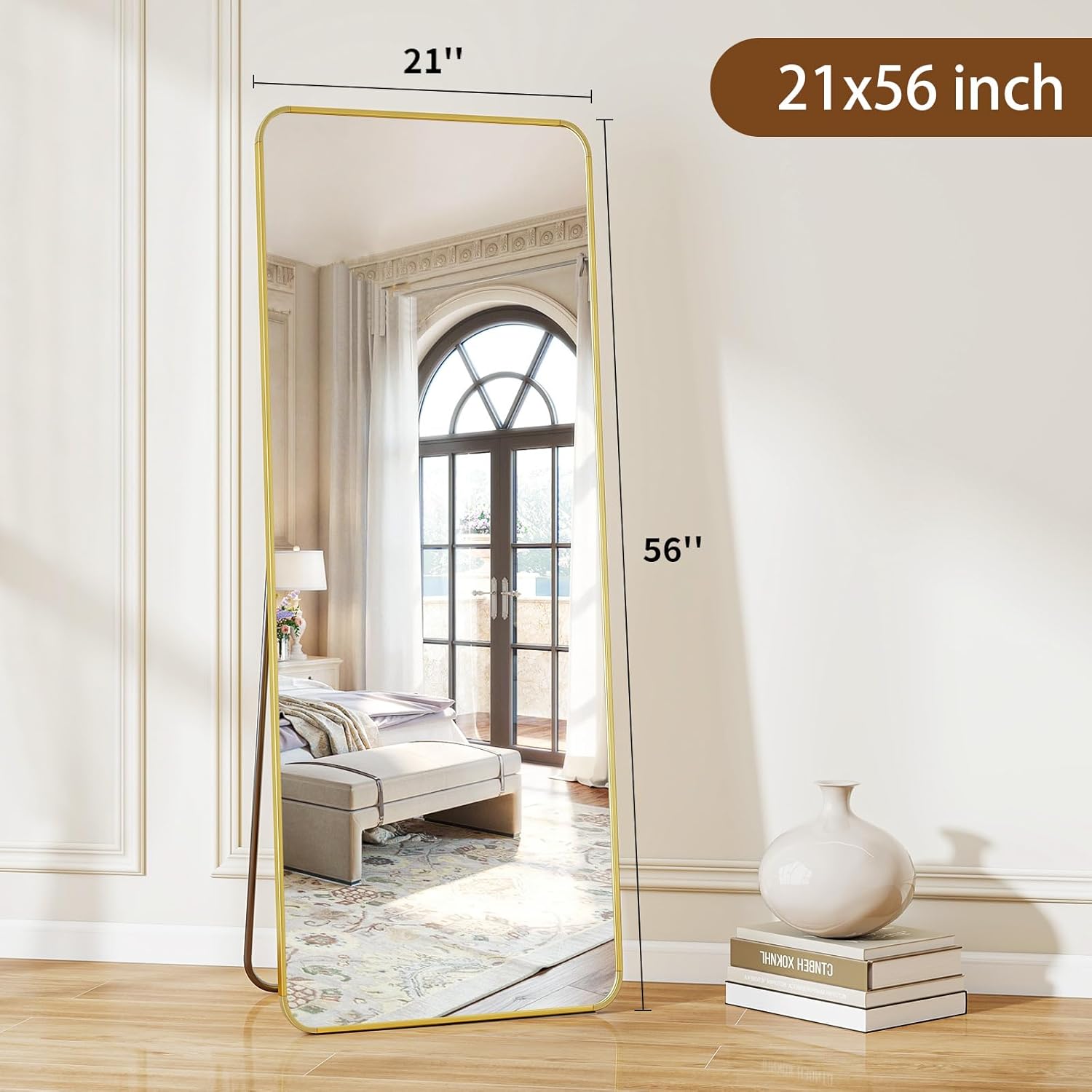 BEAUTYPEAK Gold Full Length Mirror, 56"x21" Rounded Corner Floor Mirror Standing Hanging or Leaning Against Wall, Suitable for Bedroom or Dressing Room - Image 5
