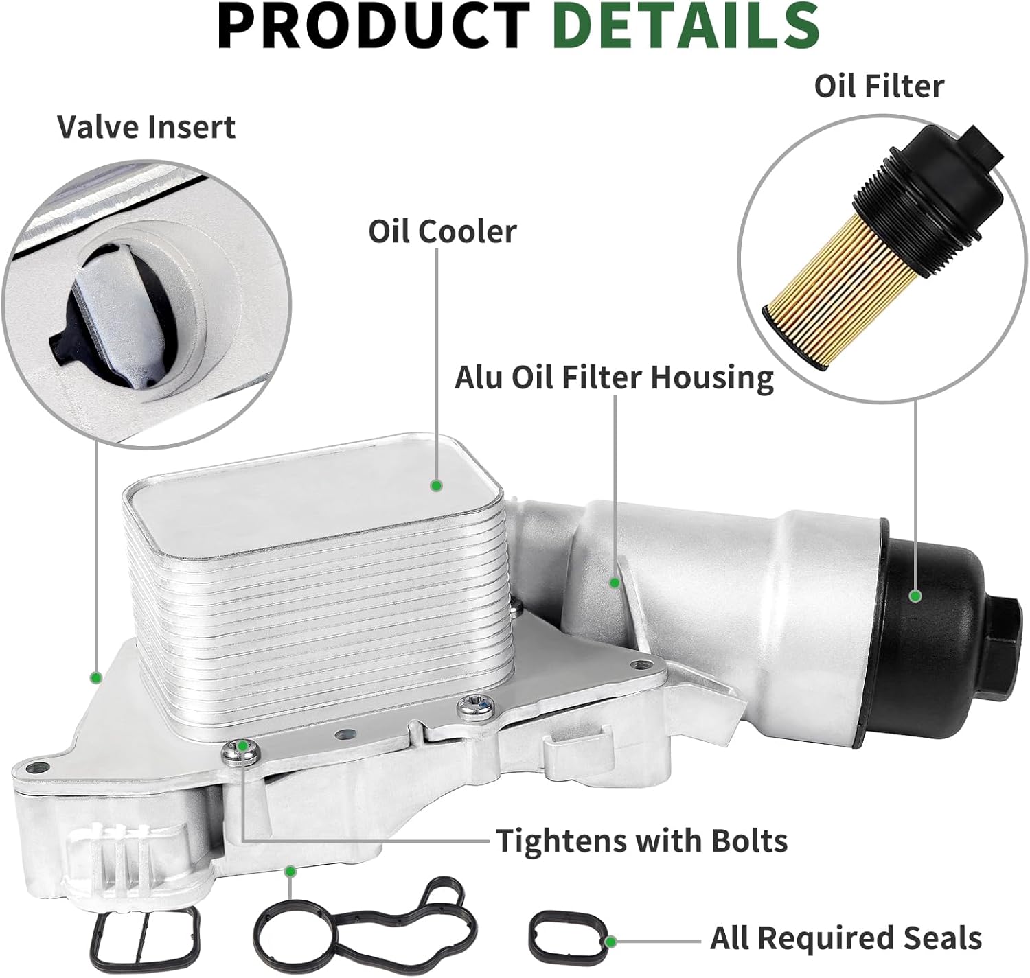 11428585235 Aluminum Oil Cooler Filter Housing Assembly for BMW X1 X2 i8 1.5L 2.0L 2014-2020, for Mini Cooper Clubman Countryman L3 L4 1.6L 2017-2019 Engine Oil Cooler # 11428511391