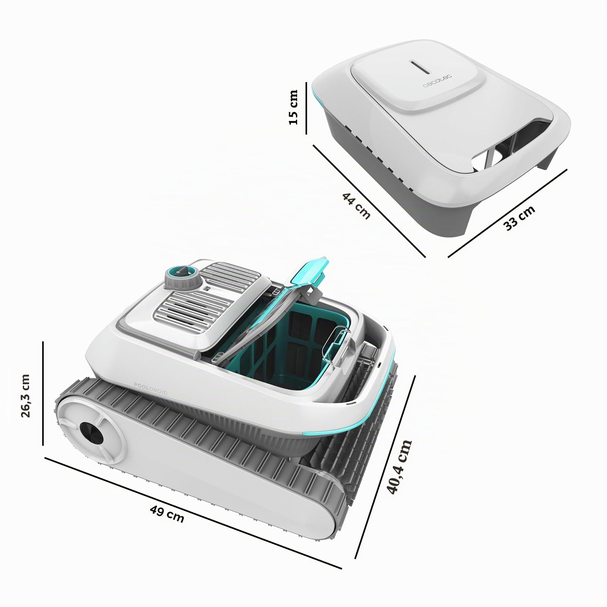 Cecotec Robot detergente per sfondi, pareti, linea di galleggiamento e superficie conga Pooldroid 10000 TotalClean AquaSkater. 300 m2, pulizia ordinata, autonomia 150 minuti, capacità 4 l, app e