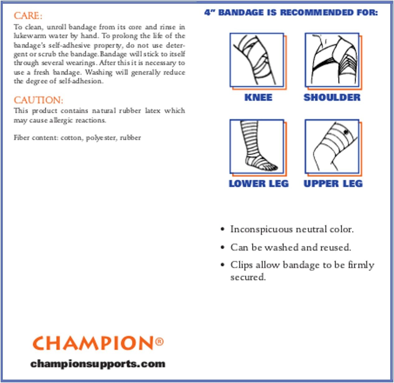 CHAMPION Self-Adhering Elastic Bandage Adjustable Wrap, Beige, Universal, 4 Inch Wide