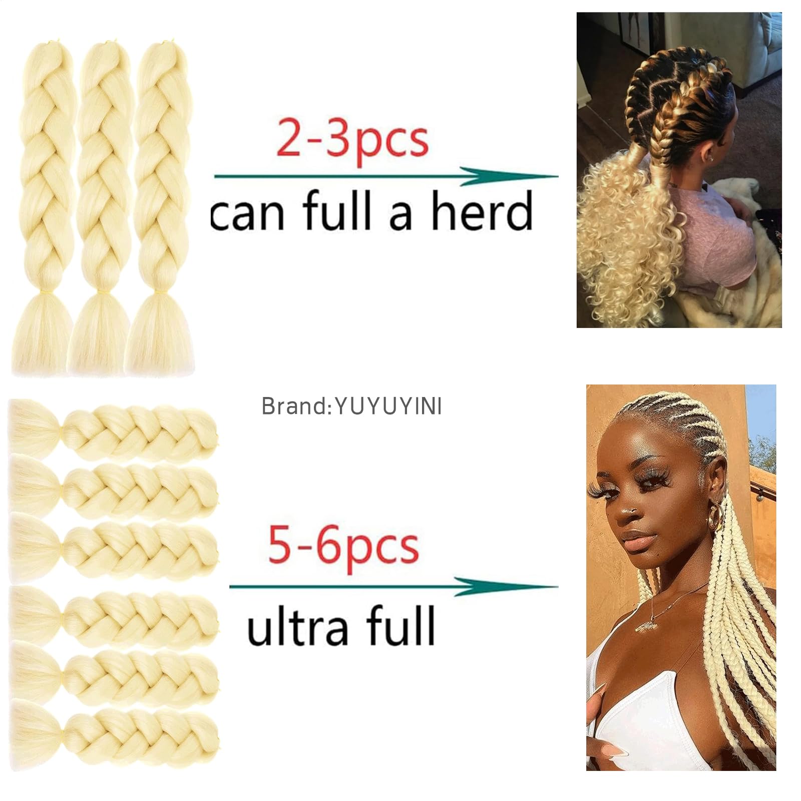 Trecce africane crochet Twist Braid Hair,Confezione da 3 extension di capelli sintetici da 24 pollici colore da intrecciare stile afro per donne (biondo 613#)