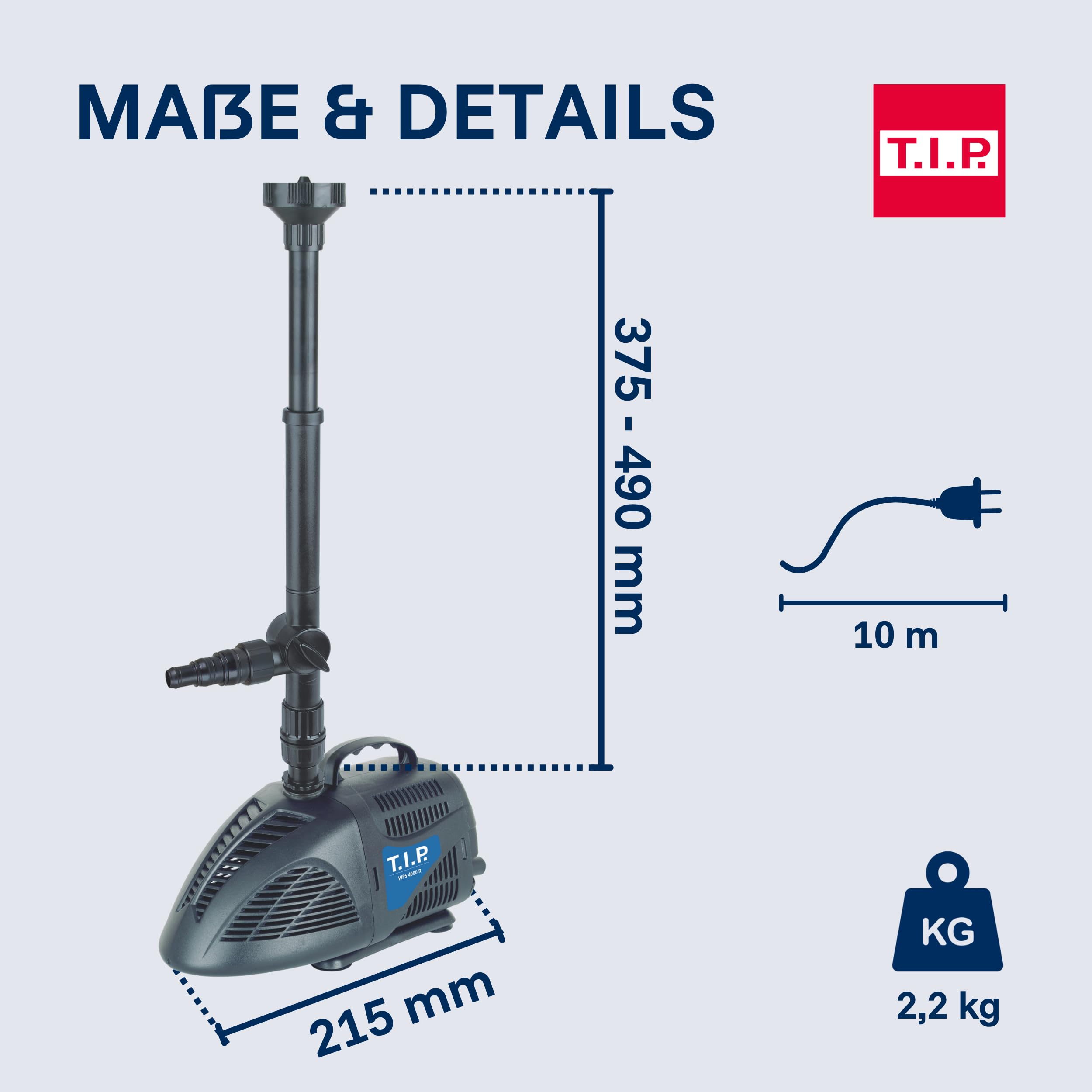 T.I.P. Wasserspielpumpe WPS 2000 R, 2000 l/h, Teichpumpe, Schwarz, einstellbares Teleskoprohr