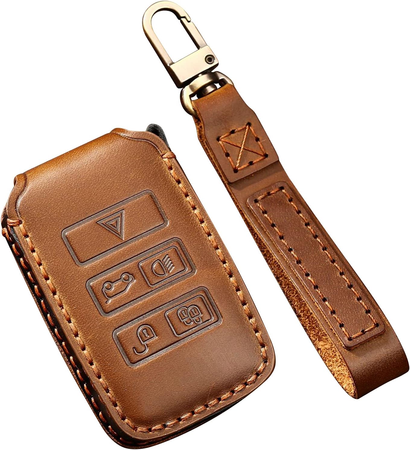ontto Leather Key Fob Shell Fit for Land Rover Key Case Fit for Range Rover Full Protection Brown