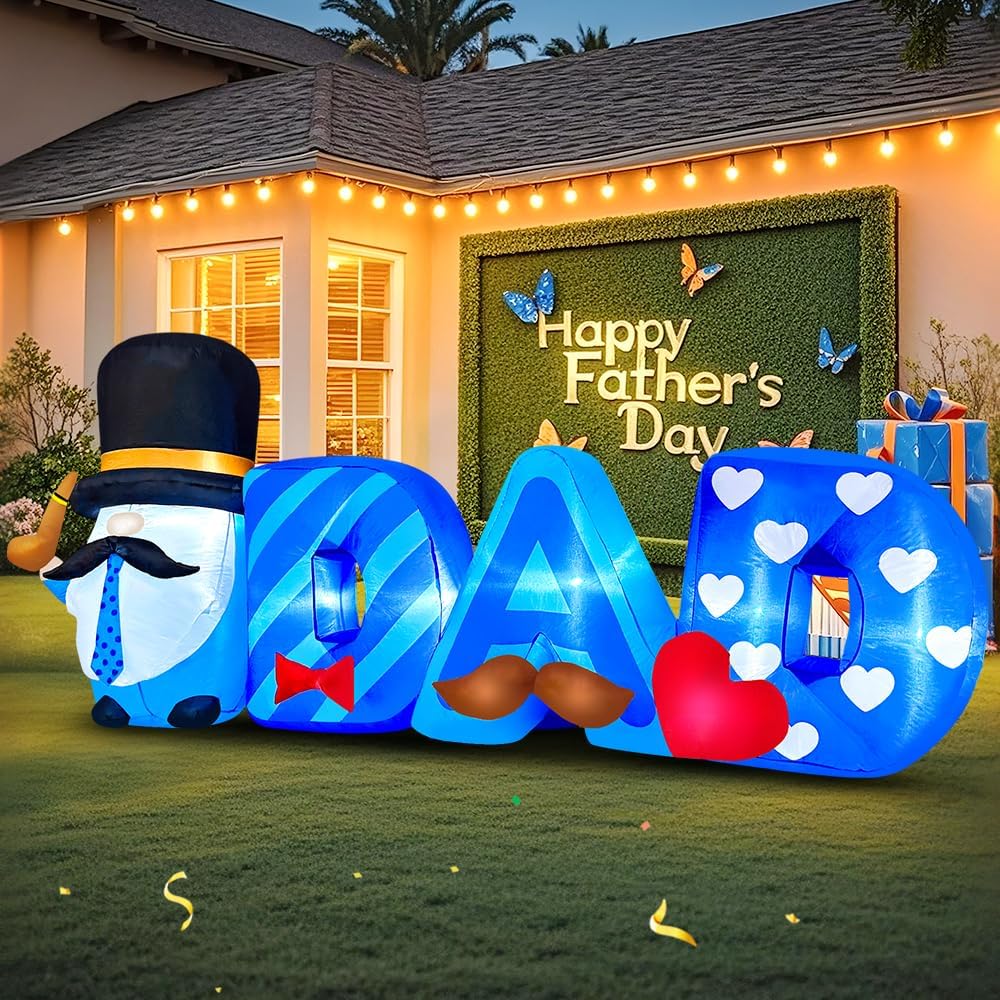 KOOY 8FT Fathers Day Inflatable Outdoor Decoration, Built in LED Lights Father's Day Blow Up Inflatable Gnome Love Dad for Holiday Party, Indoor, Outdoor, Garden, Yard Lawn Decor