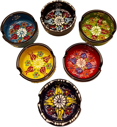 Miniatura 3 de Cenicero de cerámica hechos a mano, 6 variaciones de color, 1 pieza de patrones totalmente a mano (azul oscuro)