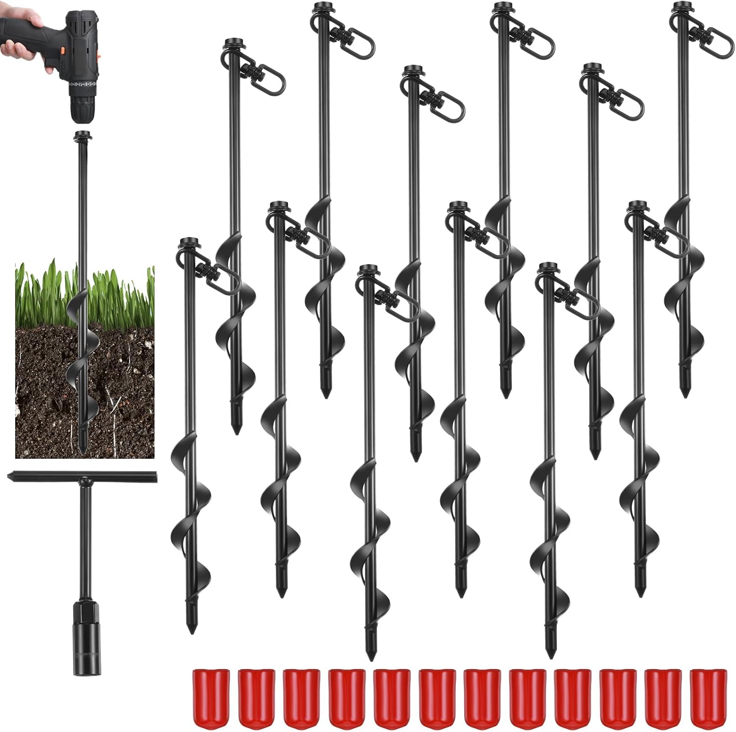 Reginary Ground Anchors Screw in Tent Stakes Heavy Duty Trampoline Anchors High Wind for Camping Canopy Carport Sheds Beach Sand Stakes Metal Swing Set