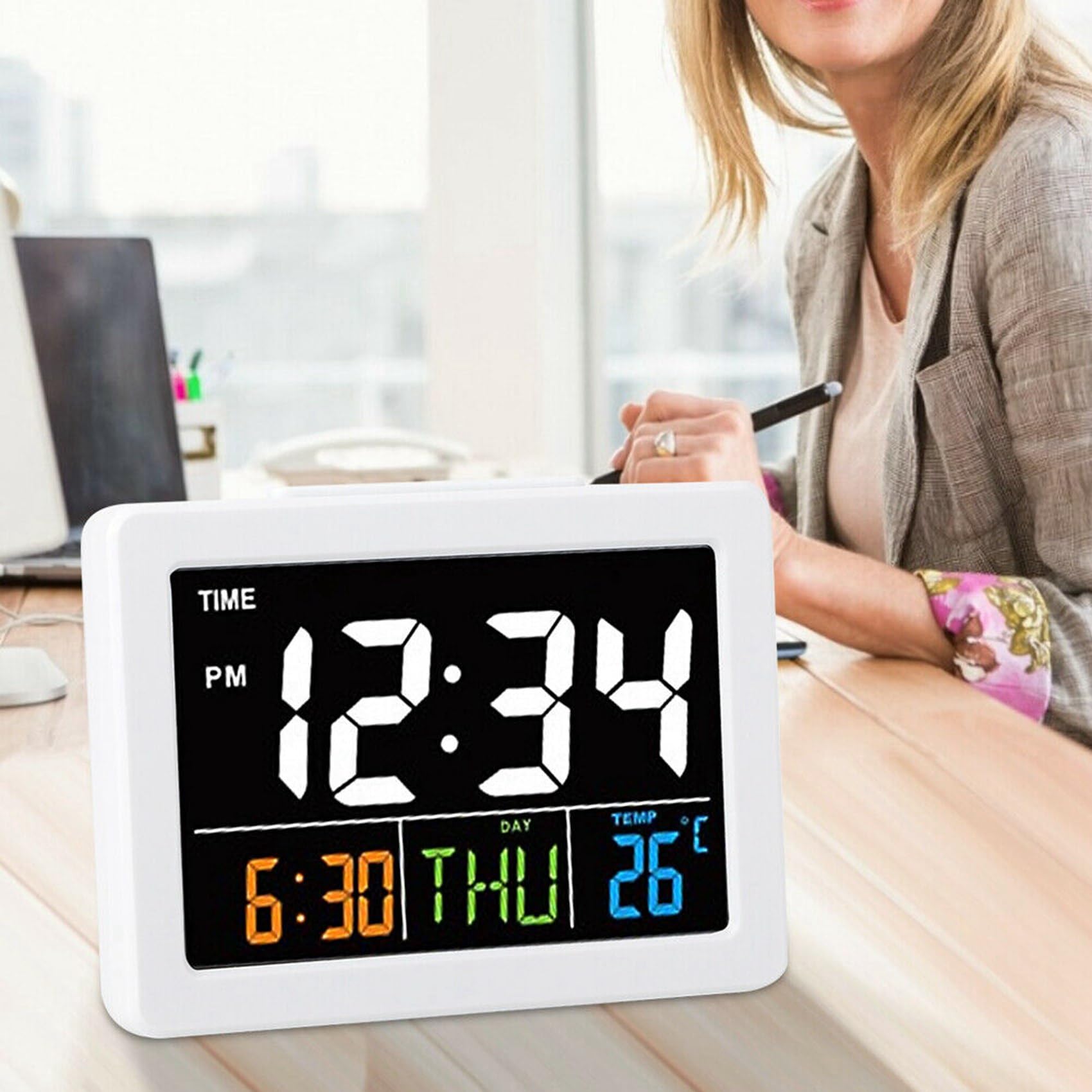 3 x kolorowy budzik na biurko LCD z dużym ekranem i wyświetlaczem daty temperatury
