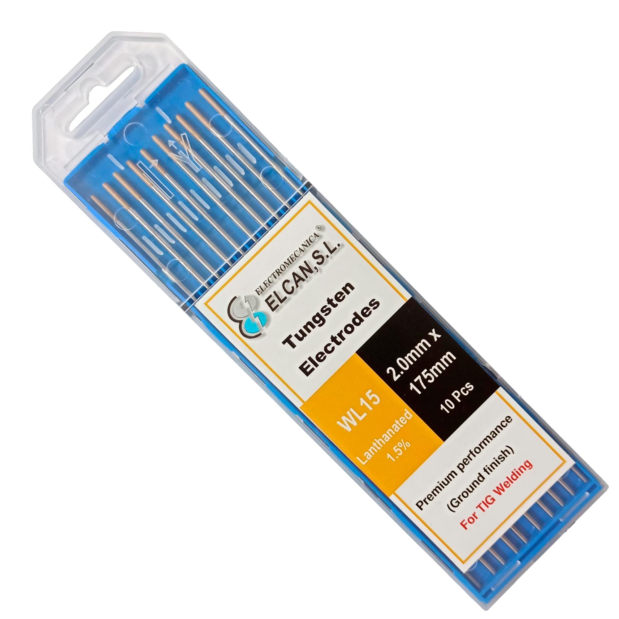 ELCAN Tungstens TIG soudage Lanthane 1,5% or WL15 professionnel, 1,0 1,6 2,0 2,4 3,2 mm électrodes de soudage au chalumeau TIG, 10 unités - Dimensions: 2,0 x 175 mm