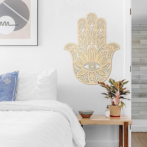 Miniatura 4 de Fourth Level Manufacturing Hamsa de 33 pulgadas, arte de pared de geometría sagrada para el hogar, mano malvada de hamsa, decoración de altar