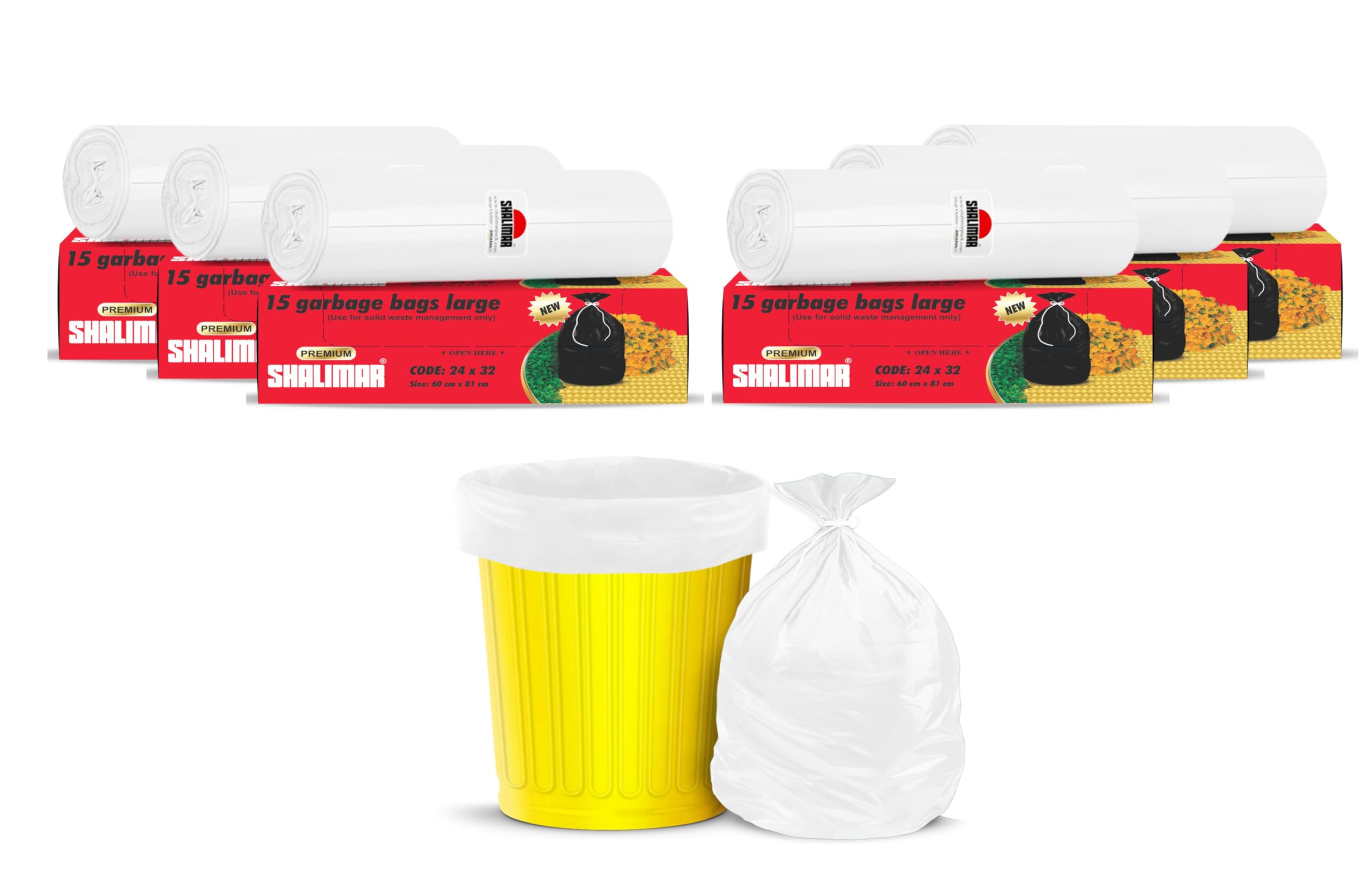 Shalimar Premium (Lavender Fragrance) Scented Garbage Bags | Large 24 X 32 Inches | 90 Bags (15 Bags X 6 Rolls) | Dustbin Bag/Trash Bag | (White) - Perforated Box for Easy Dispensing