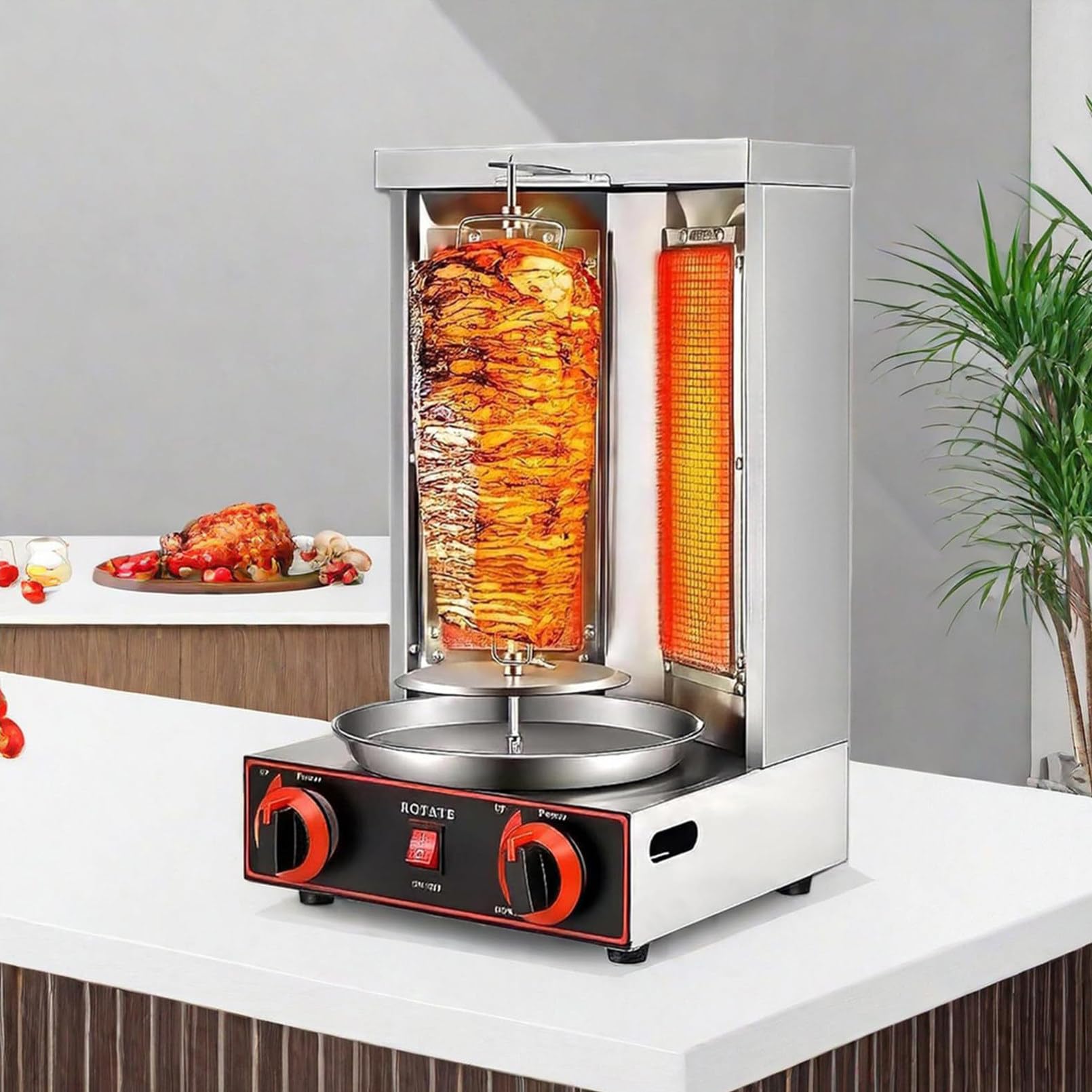 XNXYSMKJ Shawarma Grill Machine, Chicken Shawarma Cooker Machine with 2 Burners, Vertical Broiler Gyro Rotisserie Oven Doner Kebab Machine, for Restaurant Kitchen