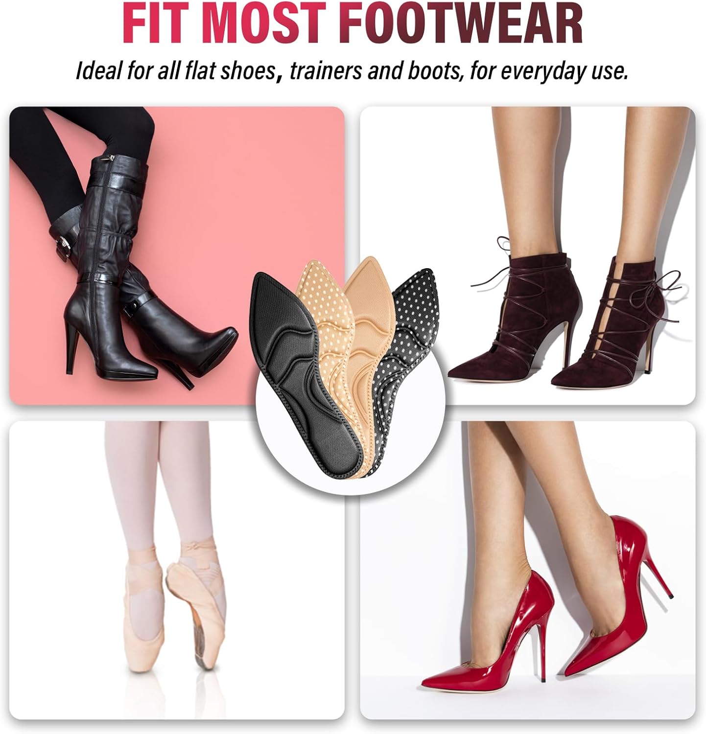 4 Pairs High Heel Insoles, Shoe Inserts Breathable Shoe Pads Boot Inserts Foot Cushion Inserts Comfort Sponge Insert for Women Foot Pain, Heel Sore(Women US 4.5-8.5) - Image 3