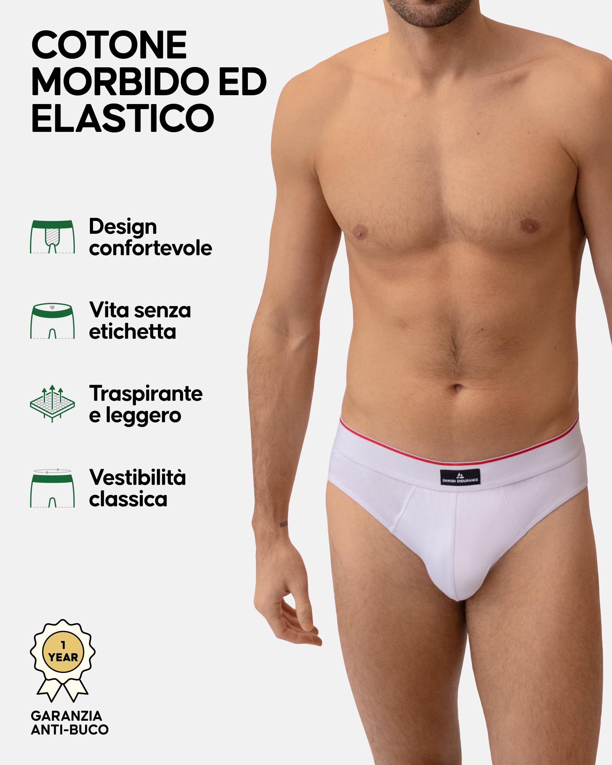 DANISH ENDURANCE Slip Uomo Cotone Premium, Mutande Uomo Comode e Traspiranti, Senza Etichetta, 3 o 6 Paia
