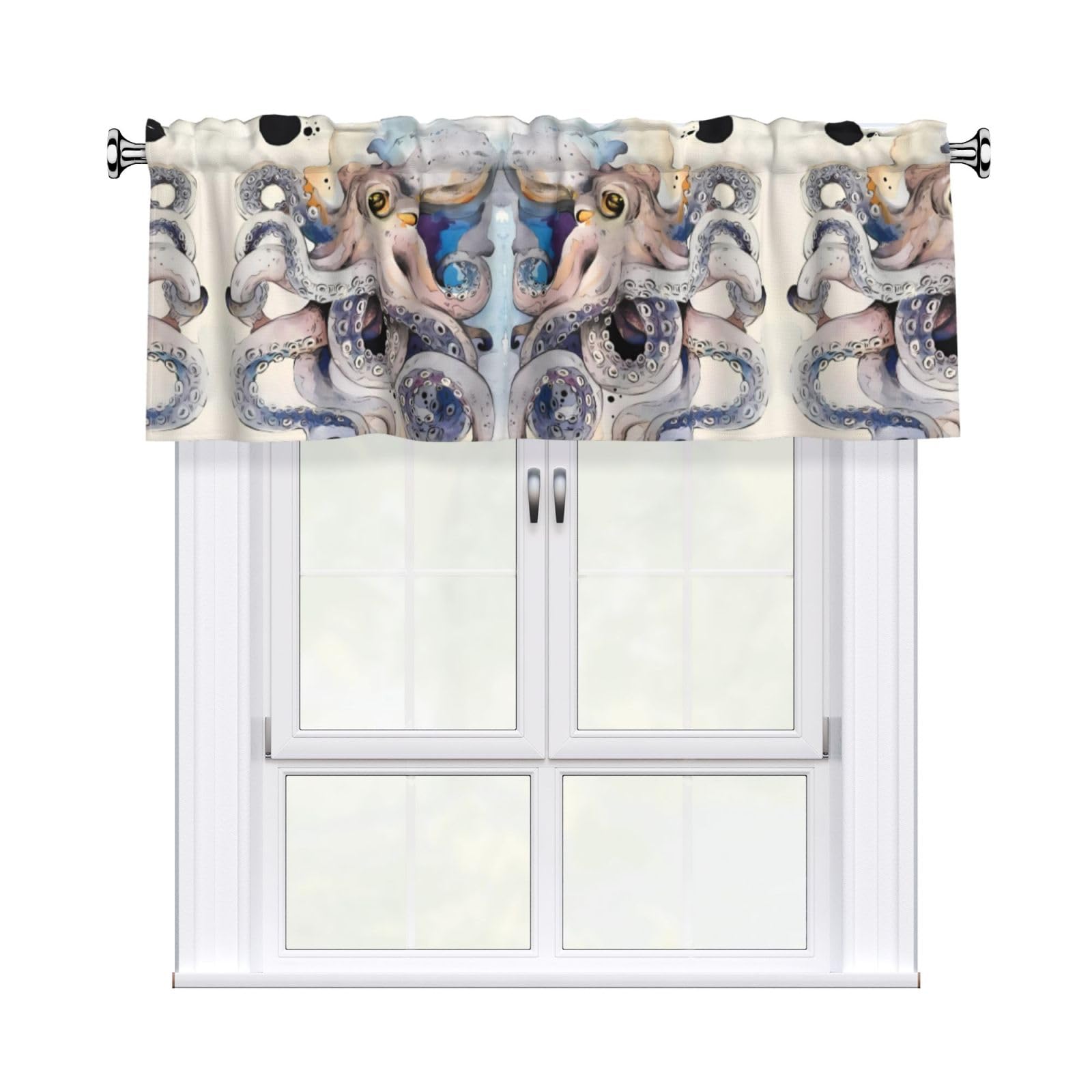HJFCZH Retro Octopus Prints Durable Window Layer – 54x18 Inch 100% Polyester Peach Skin Valance for Long-Lasting Style