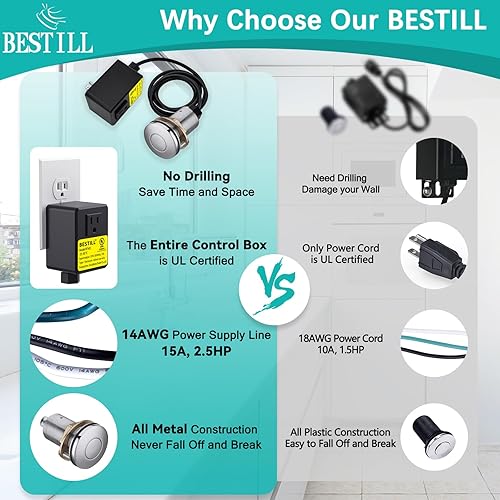 Miniatura 2 de BESTILL Kit de interruptor de aire de eliminación de basura, listado UL, latón de 2.95 pulgadas, botón de interruptor de encendidoapagado para