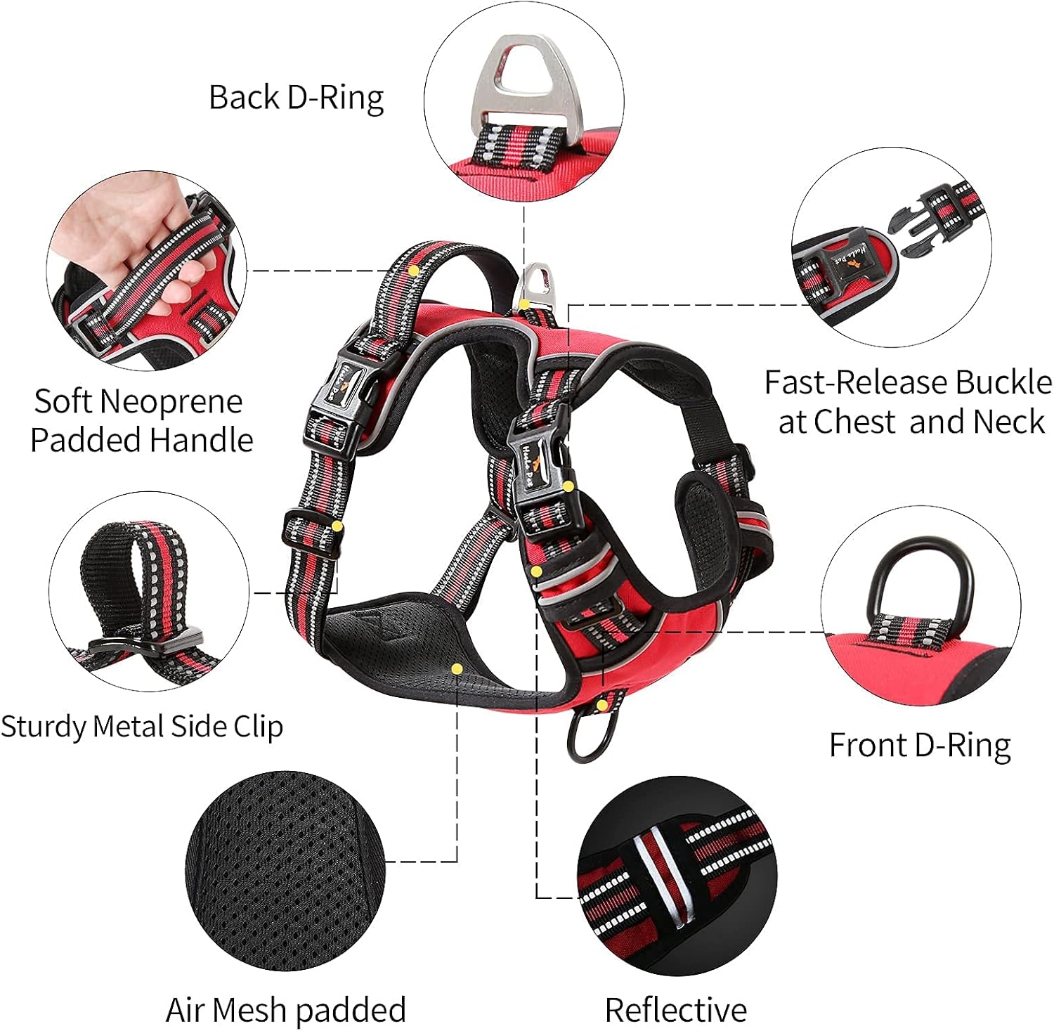 HEELE Dog Harness, No Pull Dog Harness Small, Release on Neck, Front Back Clips Dog Vest Harness Reflective Adjustable Padded - Image 5