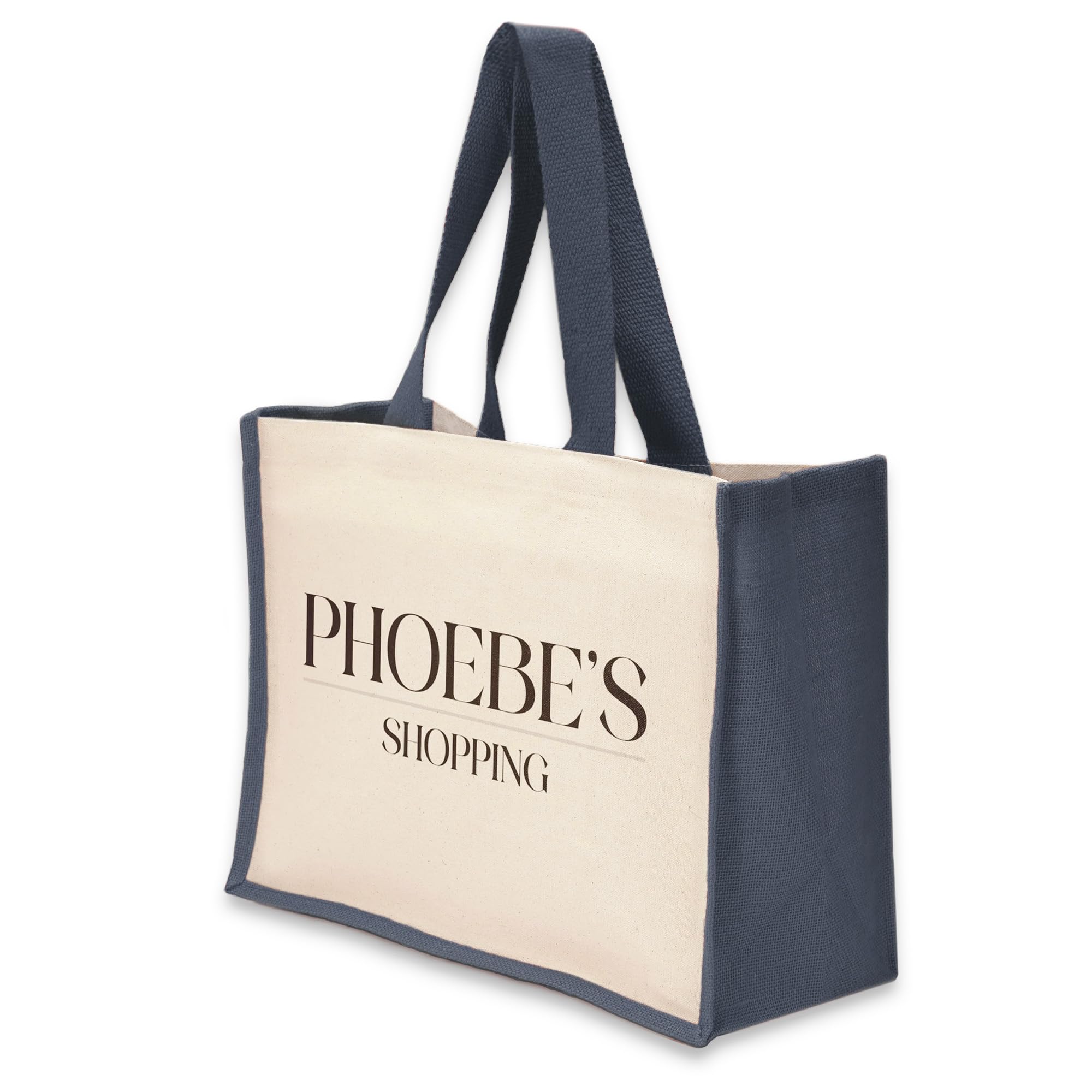 A1 Graphics Ltd Personalised Tote Bag Custom Large Jute Shopping Bag With Custom Name & Text (Navy)