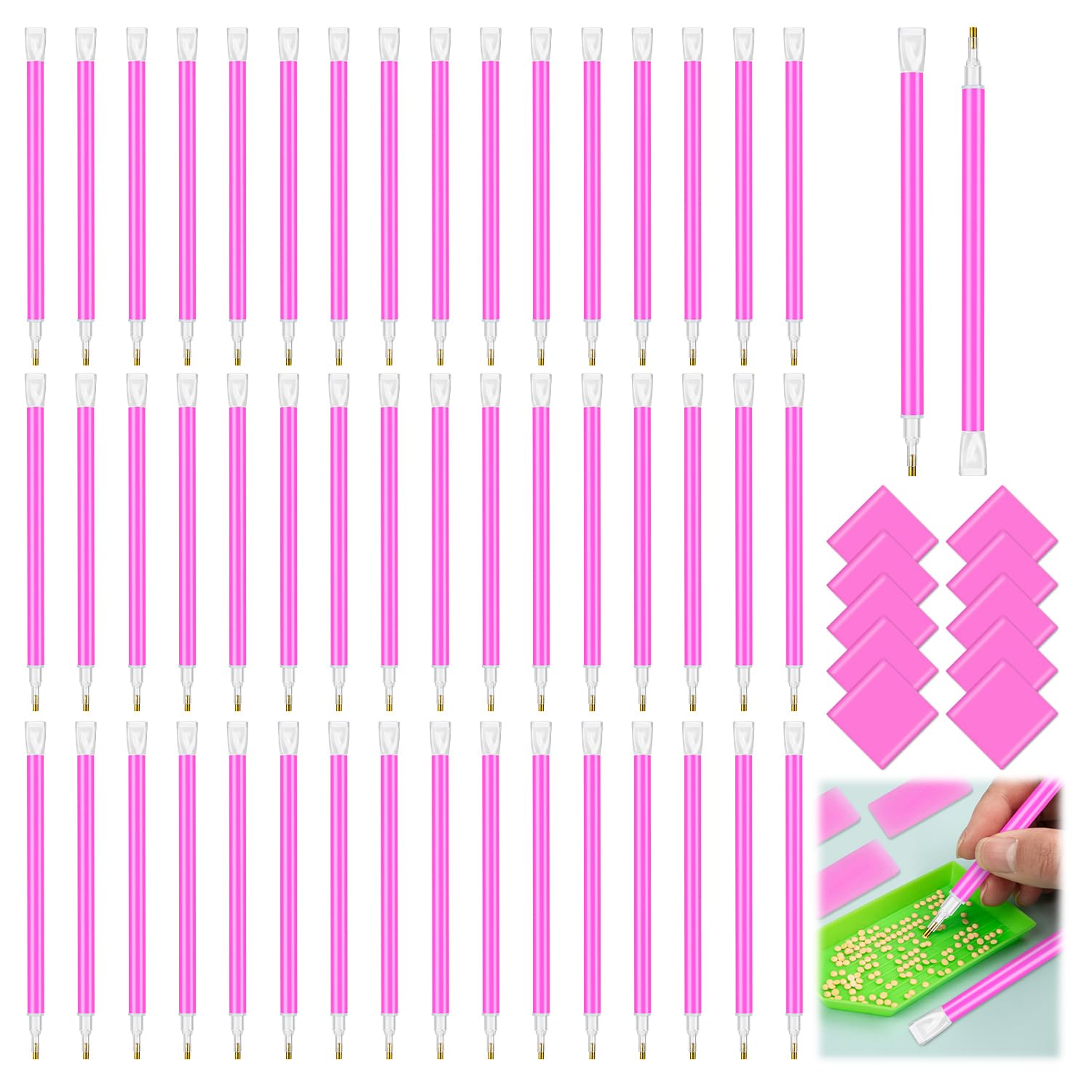 60PCS Pink Diamond Art Tools 5D Art Painting Accessories and Tools Kits with 50 Pens 10 Glue Clay for DIY Diamond Painting Crafts