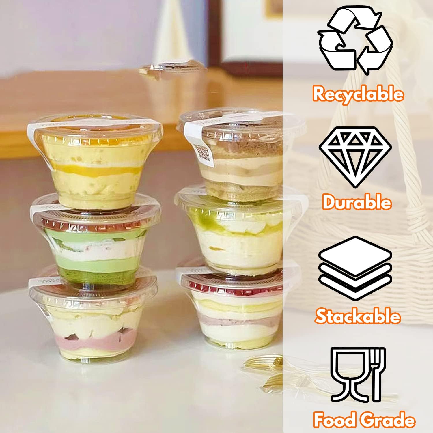 50 Pack Clear Cups with Lids,6 oz Plastic Disposable Cups with Flat Lids(No Hole),Crystal PET Dessert Party Cups for Smoothy's,Ice Cream,Fruits,Snack,Cold Drinks - Image 4