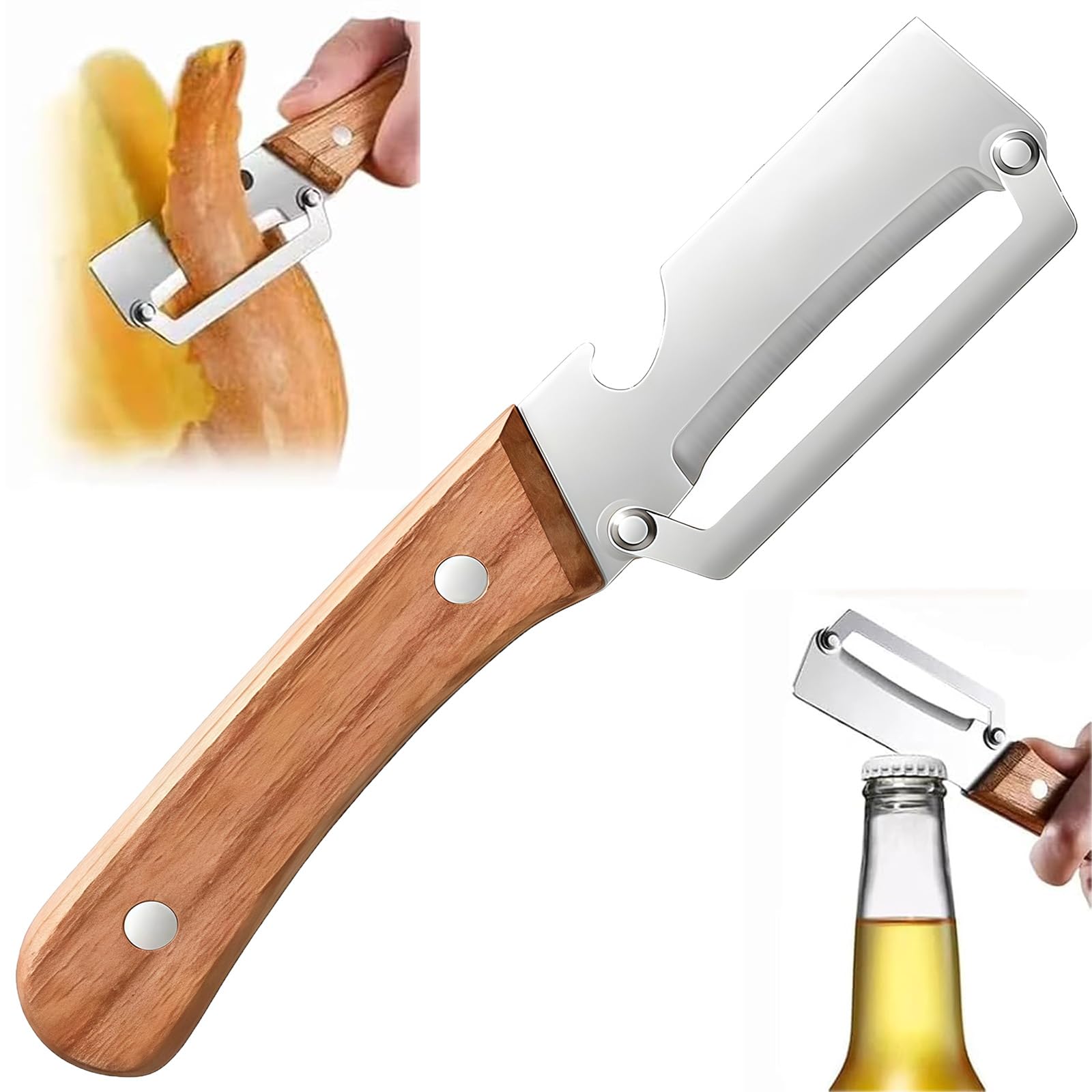 NEW Premium Vegetable Peeler with Wooden Handle and Bottle Opener: 2-in-1 Stainless Steel Kitchen Tool for Fruit Apple Potato Pumpkin Papaya (1Pack) — view 8