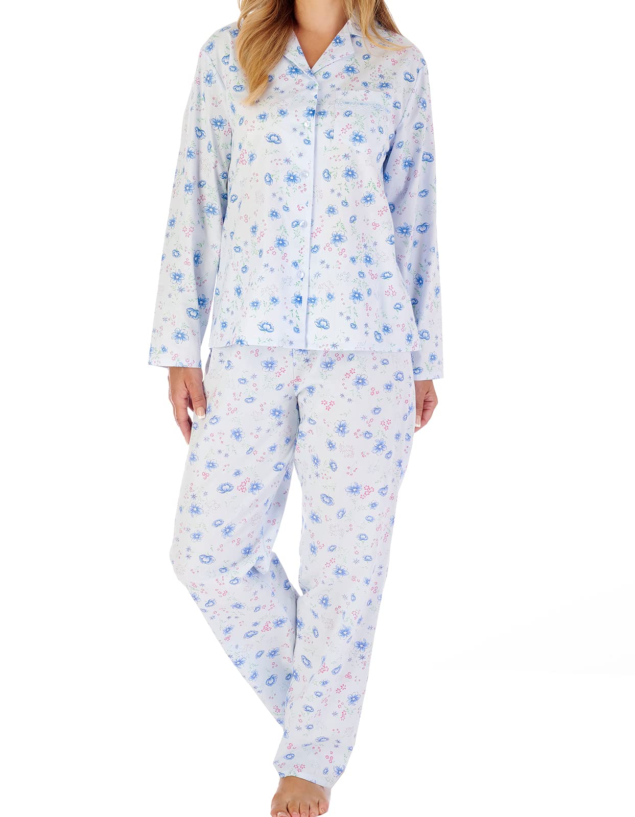 Slenderella Long Sleeve Cotton Pyjamas PJ02203 Blue 16-18