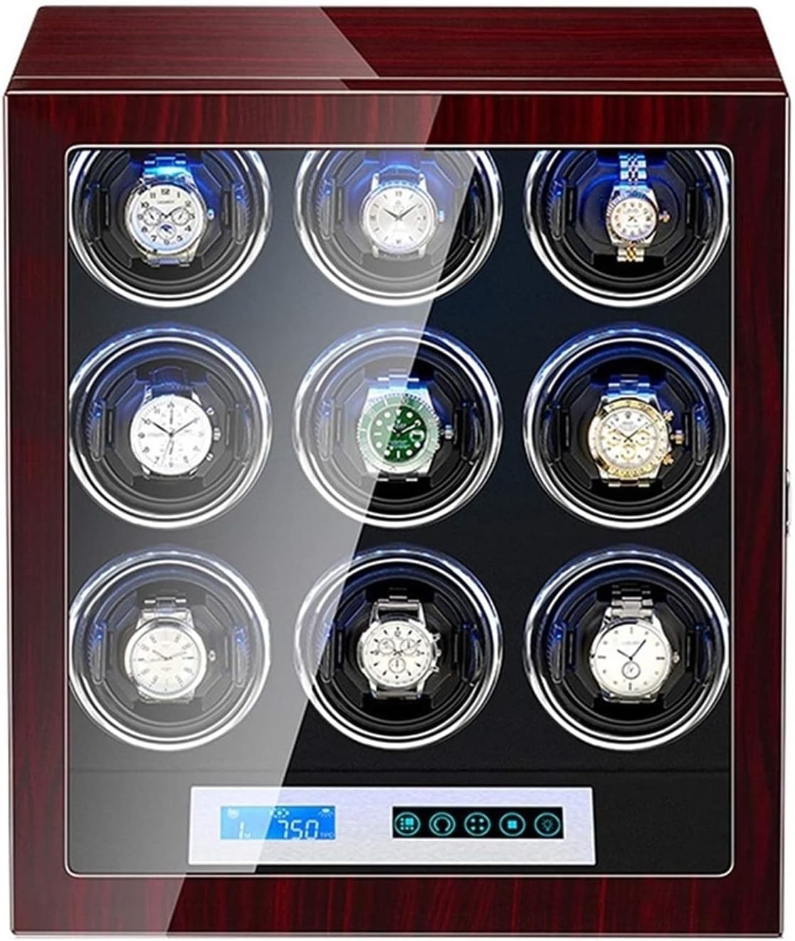 Automatic Watch Winder,Wooden Box Built-in Illumination Silent Motor LCD Touch Screen Display for Men Women Watch Accessories
