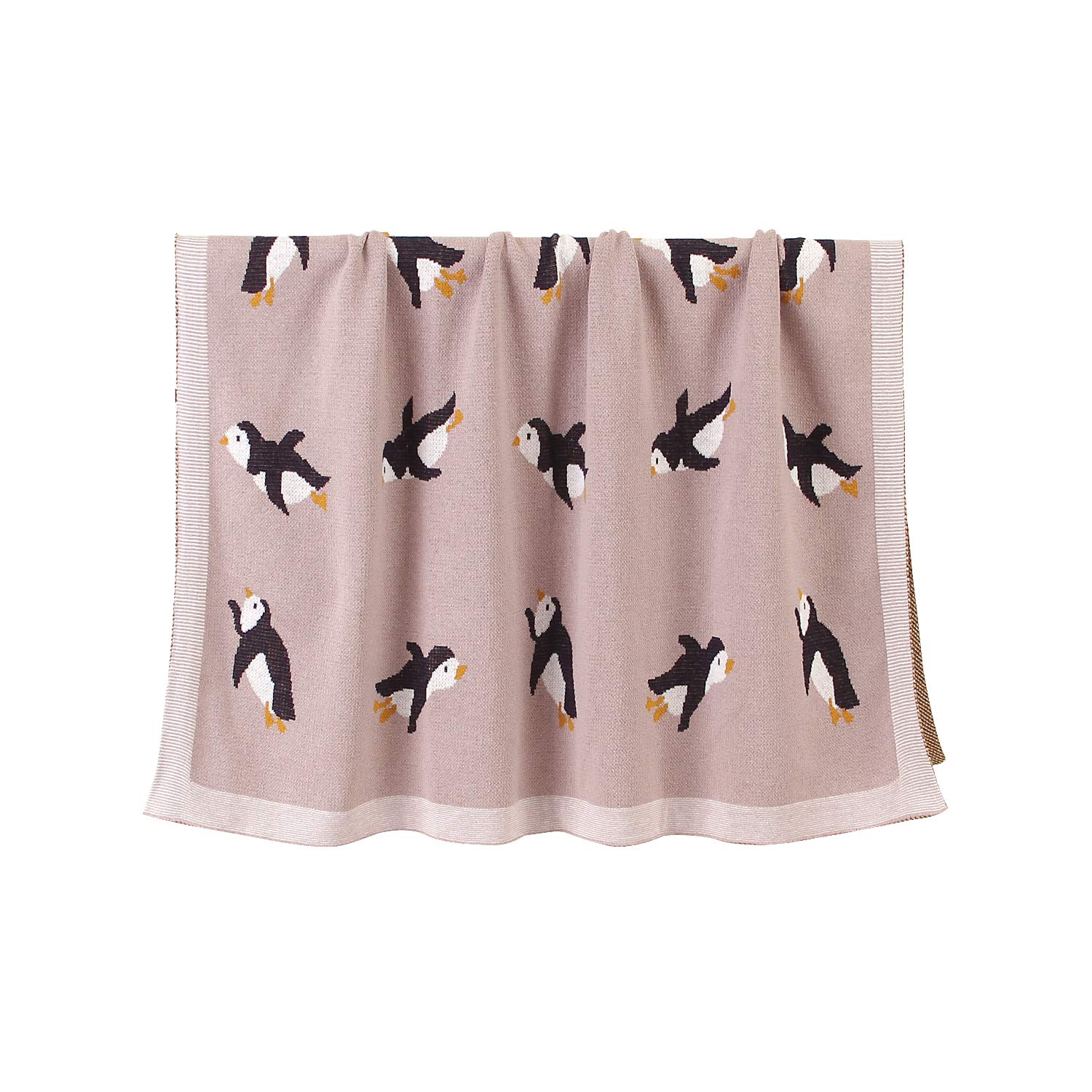 mimixiong 100% Cotton Knitted Baby Blanket Toddler Swaddling Blanket for Newborn Baby with Cute Penguin Pattern Pink Size 30 x 40 inches