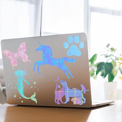 Miniatura 5 de Clabby 36 hojas de papel holográfico para pegatinas A4, láminas laminadas holográficas de vinilo, autoadhesivas, impermeables, transparentes, 11.7 x