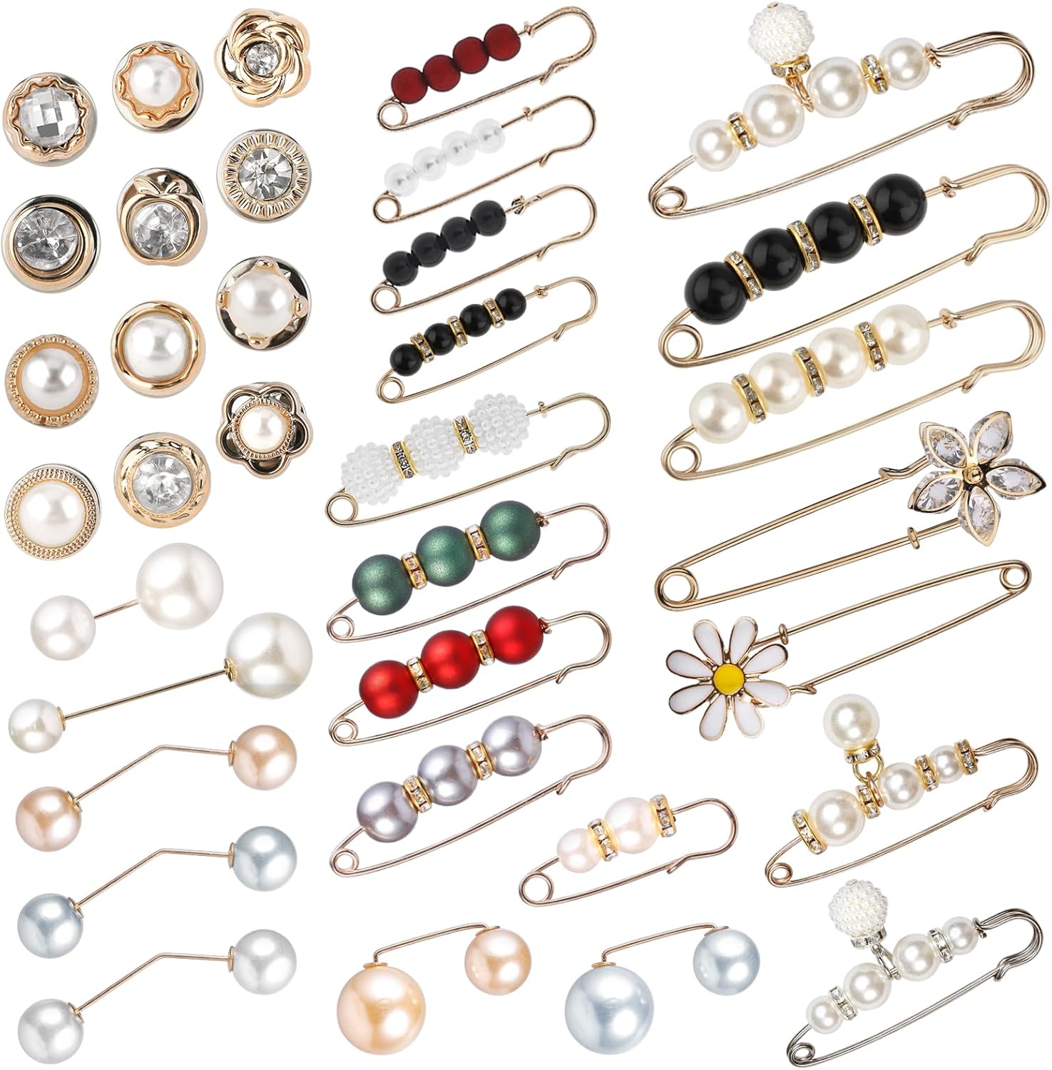 Amabro 35PCS Pearl Brooch Pins, Safety Pins for Women No
