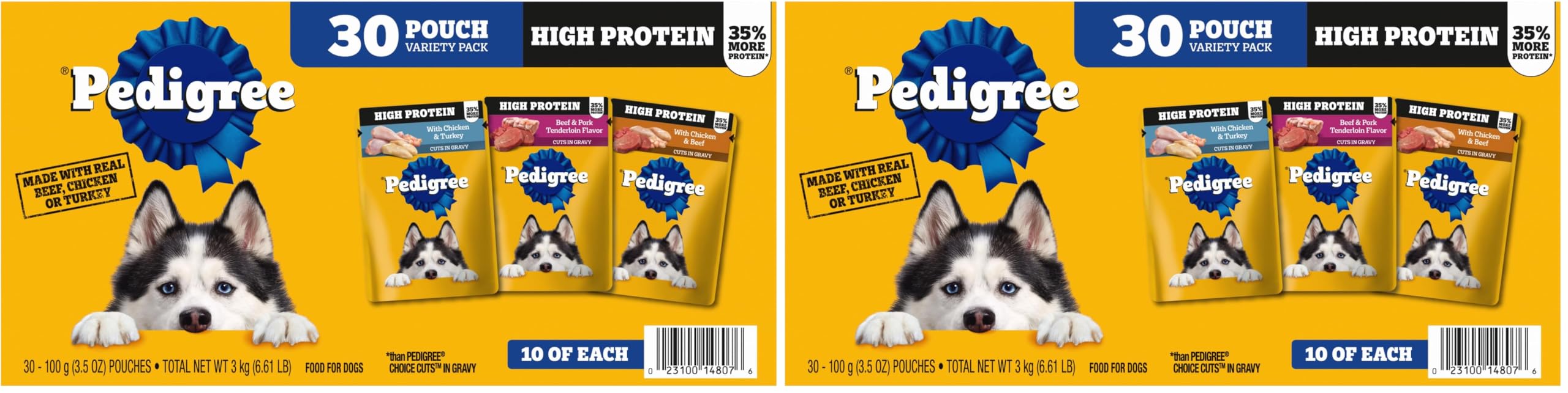 Pedigree High Protein Dog Food,Adult Wet Dog Food Pouches,Variety Pack,3.5 oz. Pouches,30 Count (Pack of 2)