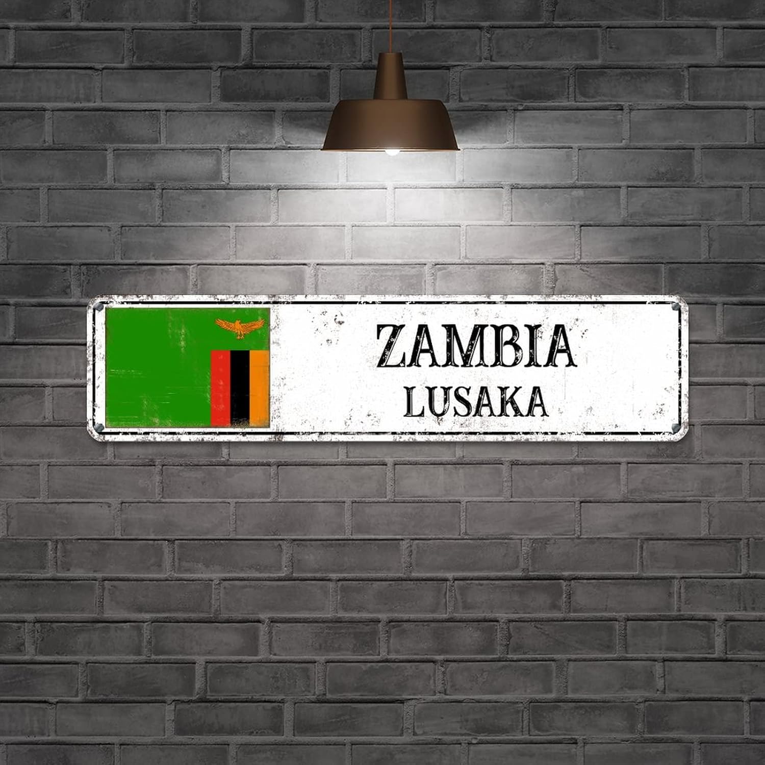 Zambia Street Signs Zambia Flag Signs Zambia Capital Country City Souvenir Aluminum Metal Sign Rustic Vintage Home Decoration Indoor & Outdoor Decor Gift for Foreign Friend, Neighbor 6x24in