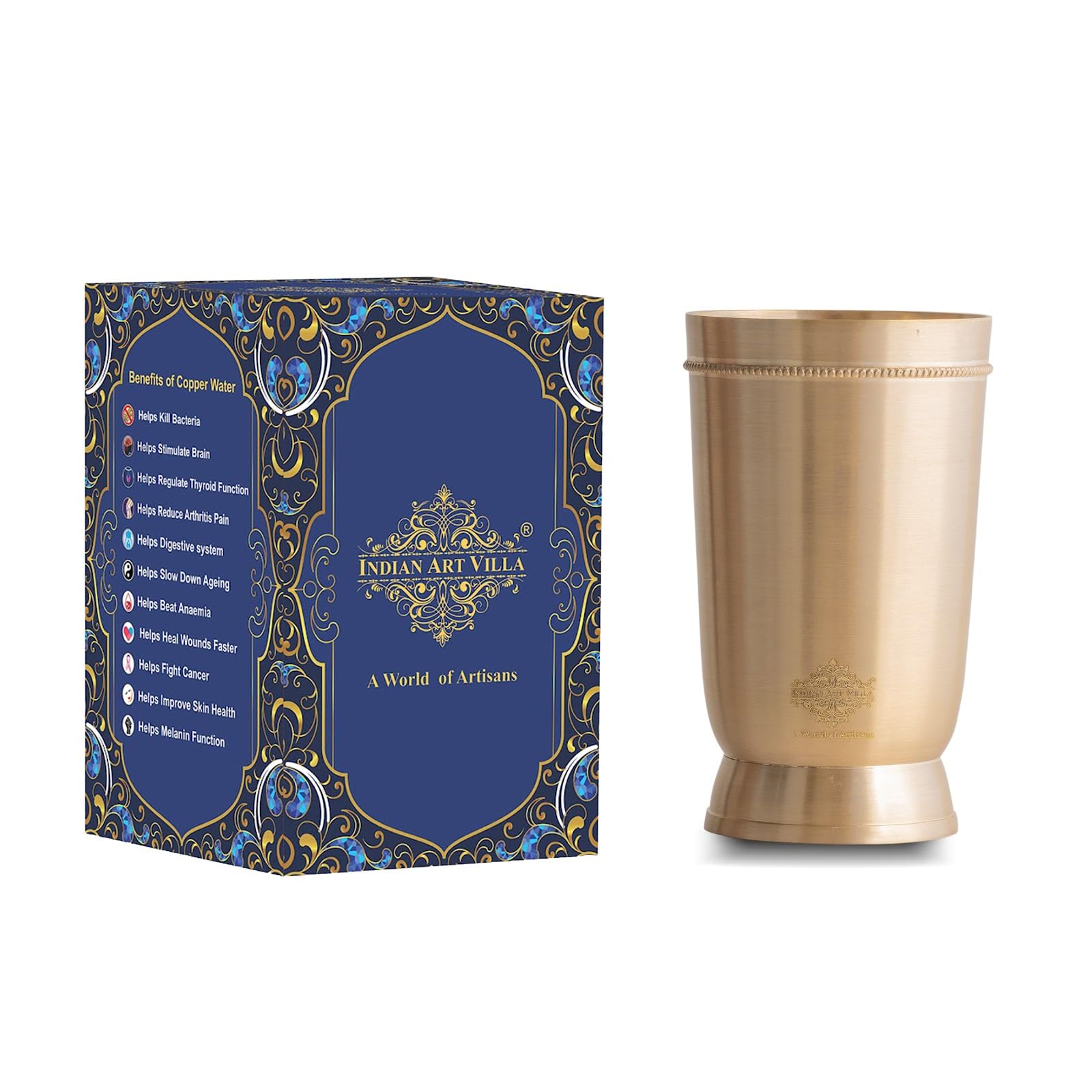 INDIAN ART VILLA Pure Brass Glass Tumbler, for Drinking Serving Water, Yoga & Ayurveda (Pack of 1, Matt Finish)